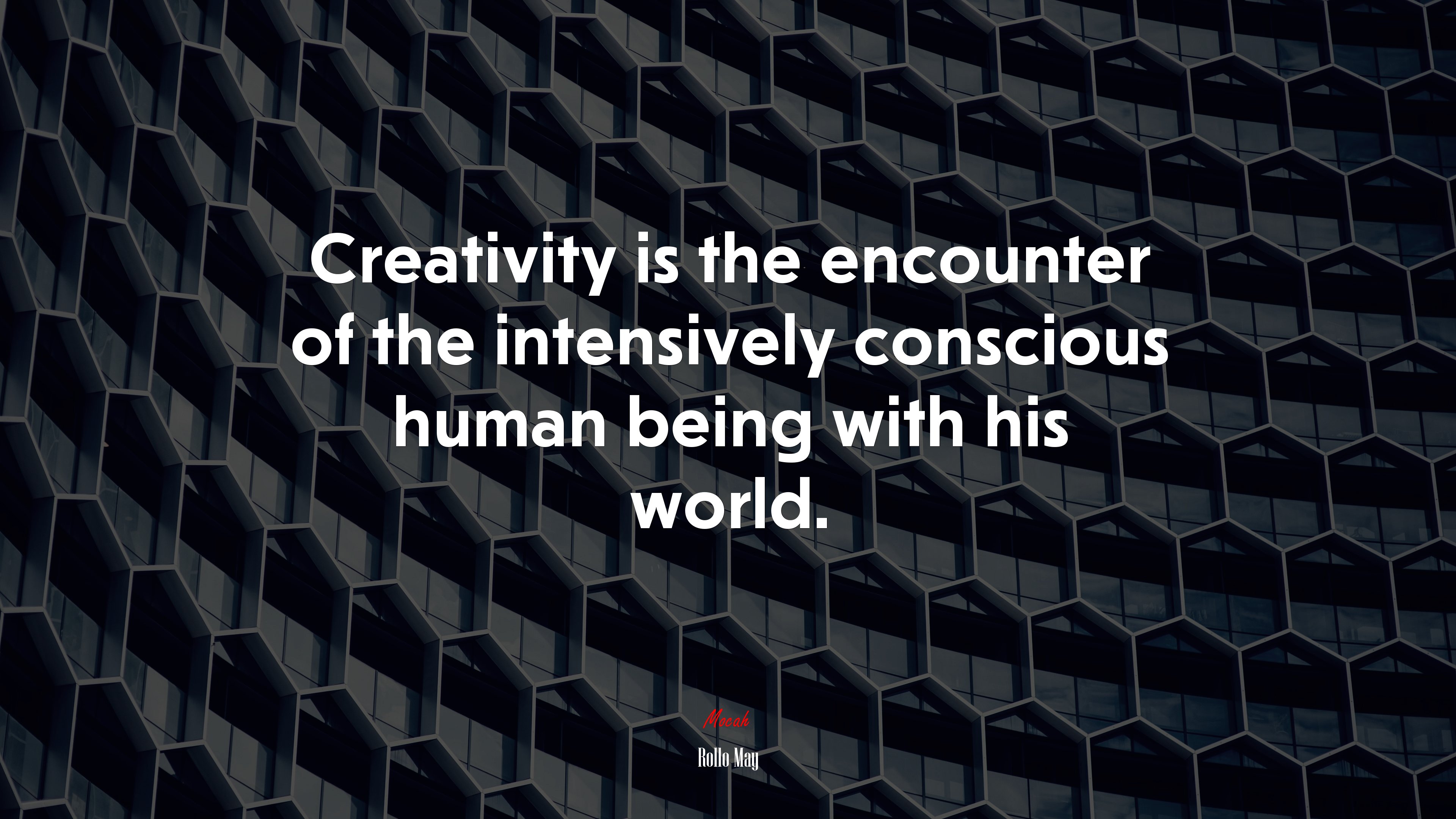 Creativity is the encounter of the intensively conscious human being with his world. | Rollo May quote HD Wallpaper