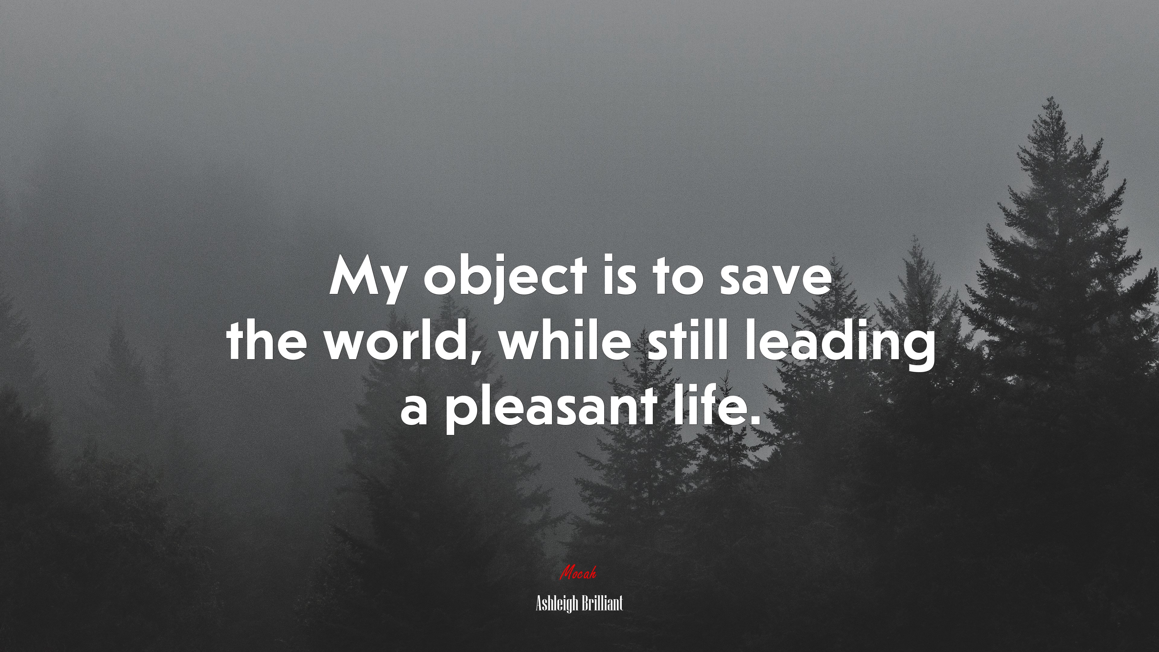 My object is to save the world, while still leading a pleasant life. | Ashleigh Brilliant quote HD Wallpaper