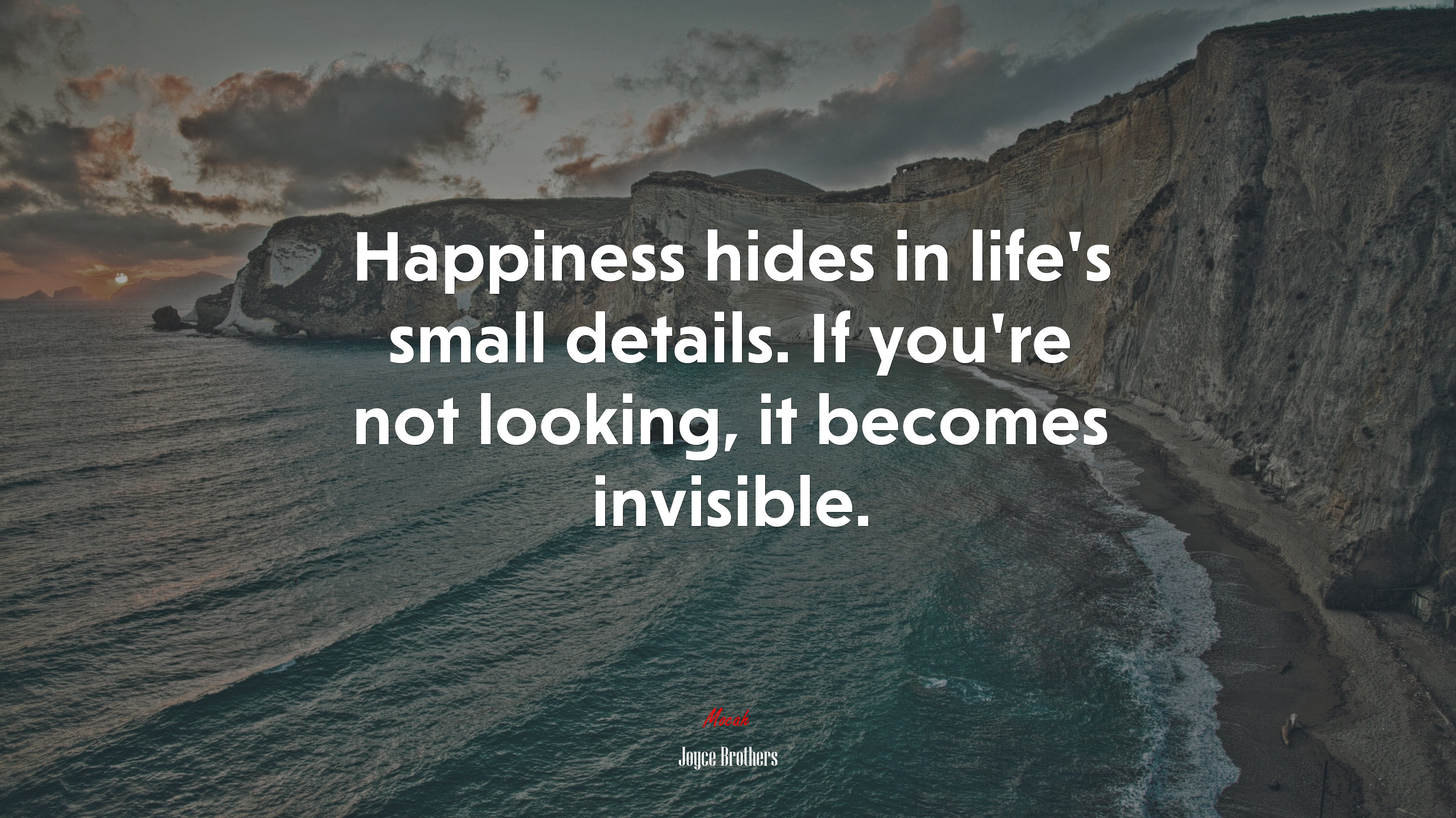 Happiness hides in life’s small details. If you’re not looking, it becomes invisible. | Joyce Brothers quote HD Wallpaper