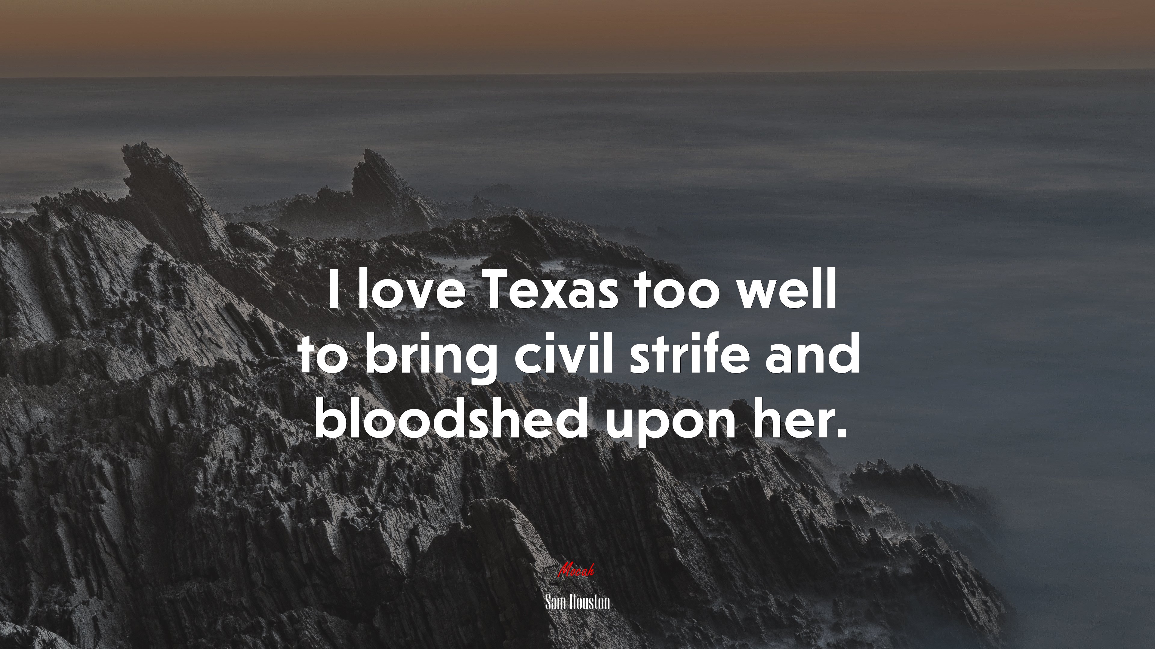 I love Texas too well to bring civil strife and bloodshed upon her. | Sam Houston quote HD Wallpaper