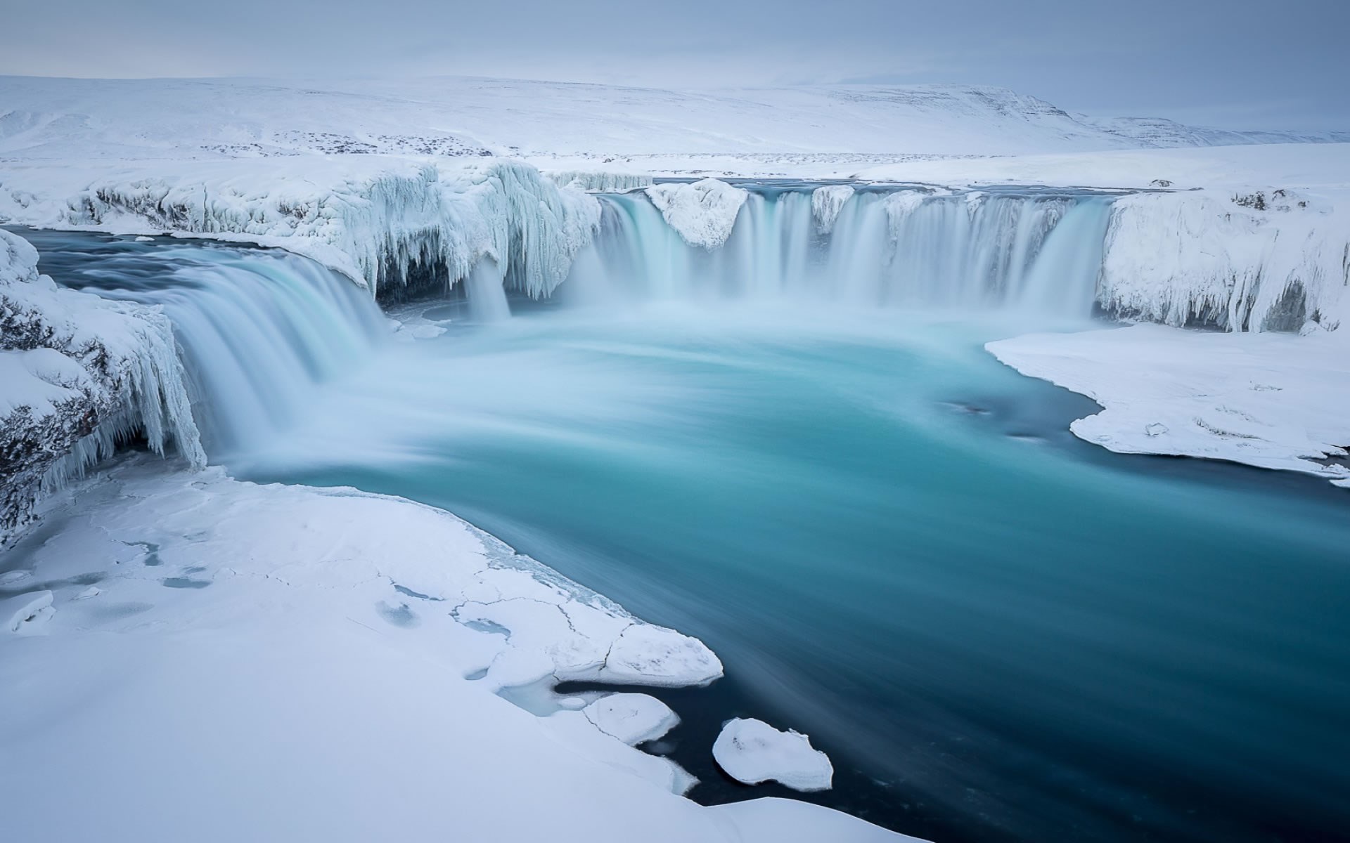Goðafoss Waterfall in Iceland during winter HD Wallpaper