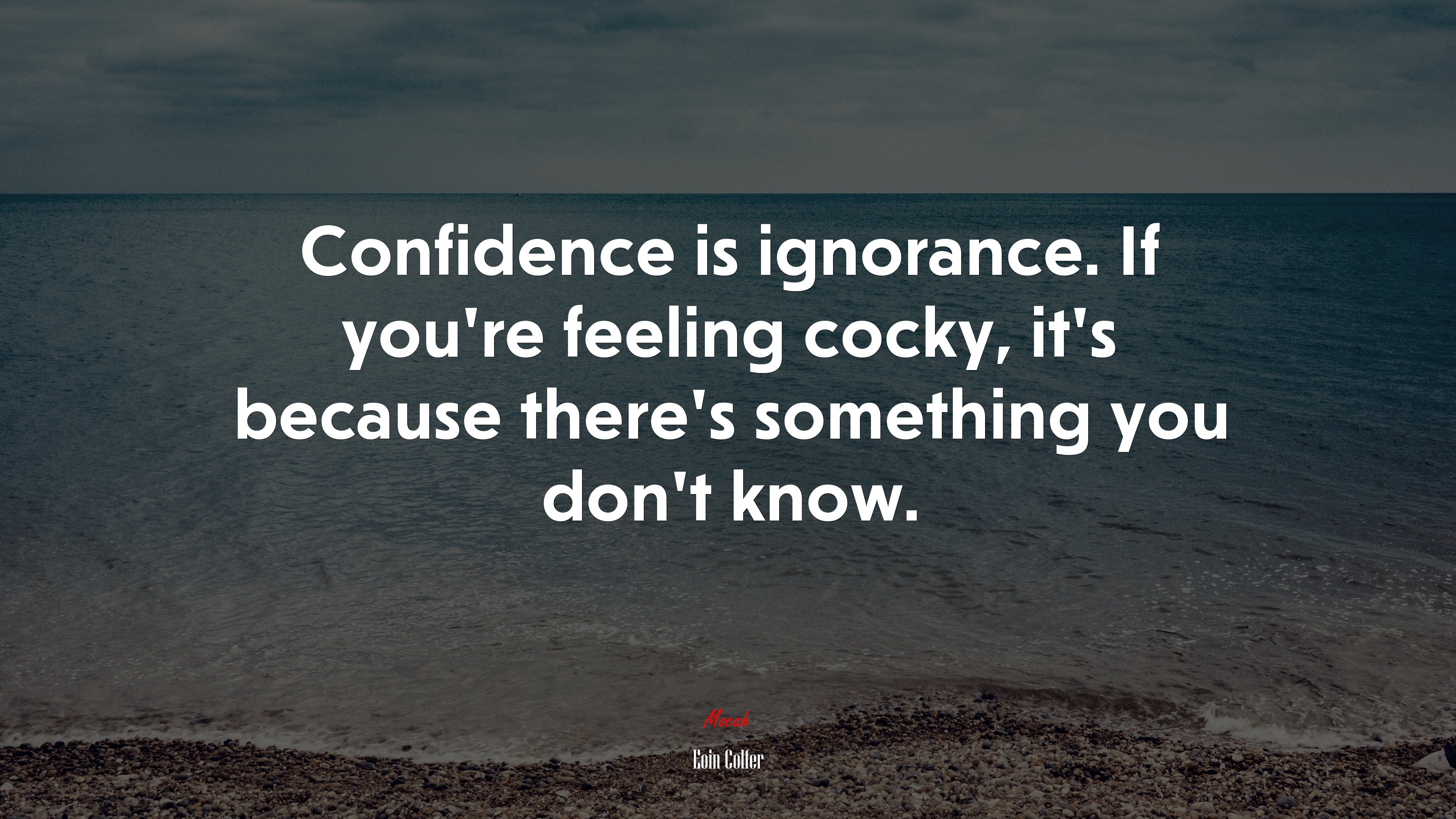 Confidence is ignorance. If you’re feeling cocky, it’s because there’s something you don’t know. | Eoin Colfer quote HD Wallpaper