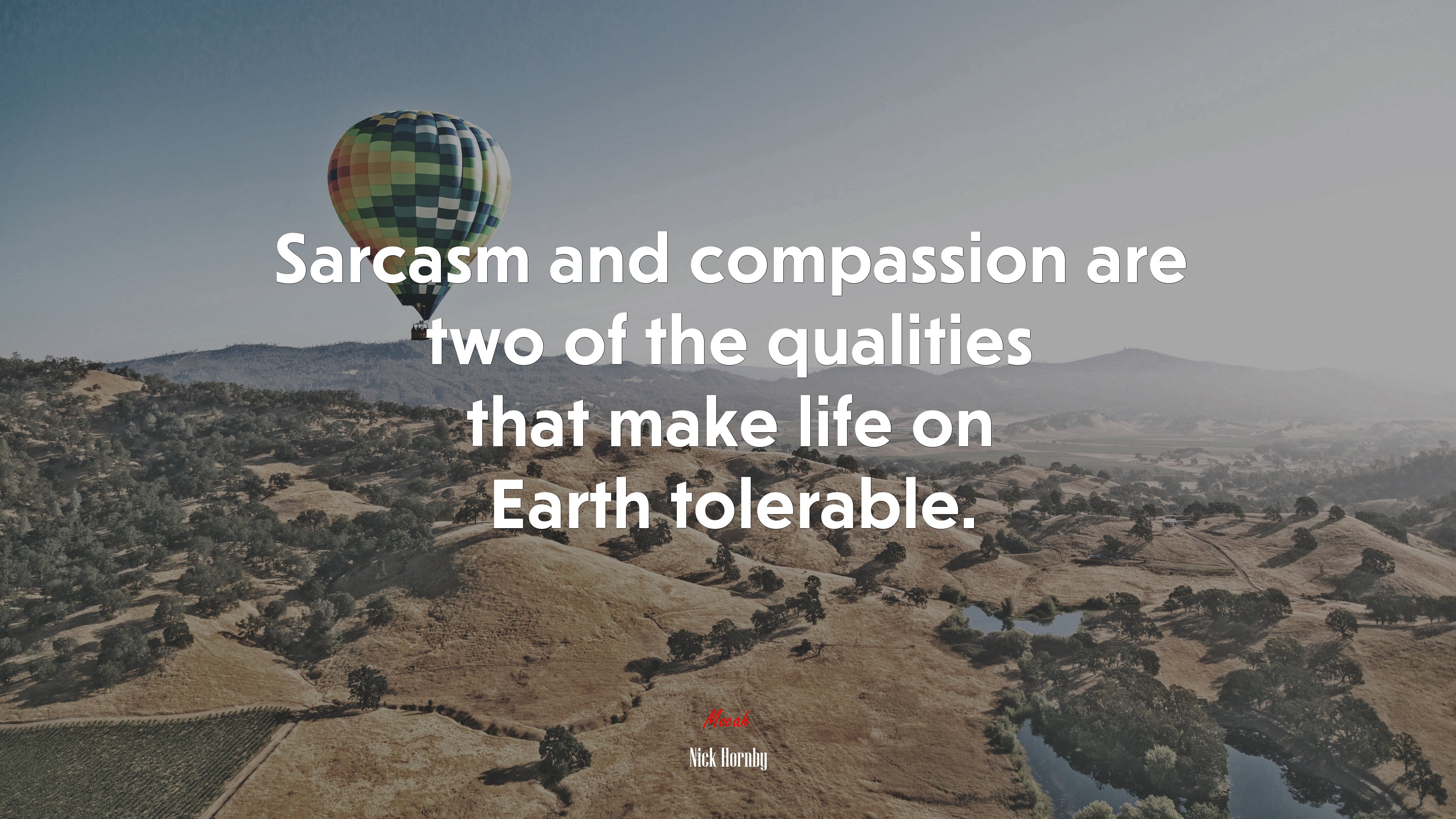 Sarcasm and compassion are two of the qualities that make life on Earth tolerable. | Nick Hornby quote HD Wallpaper