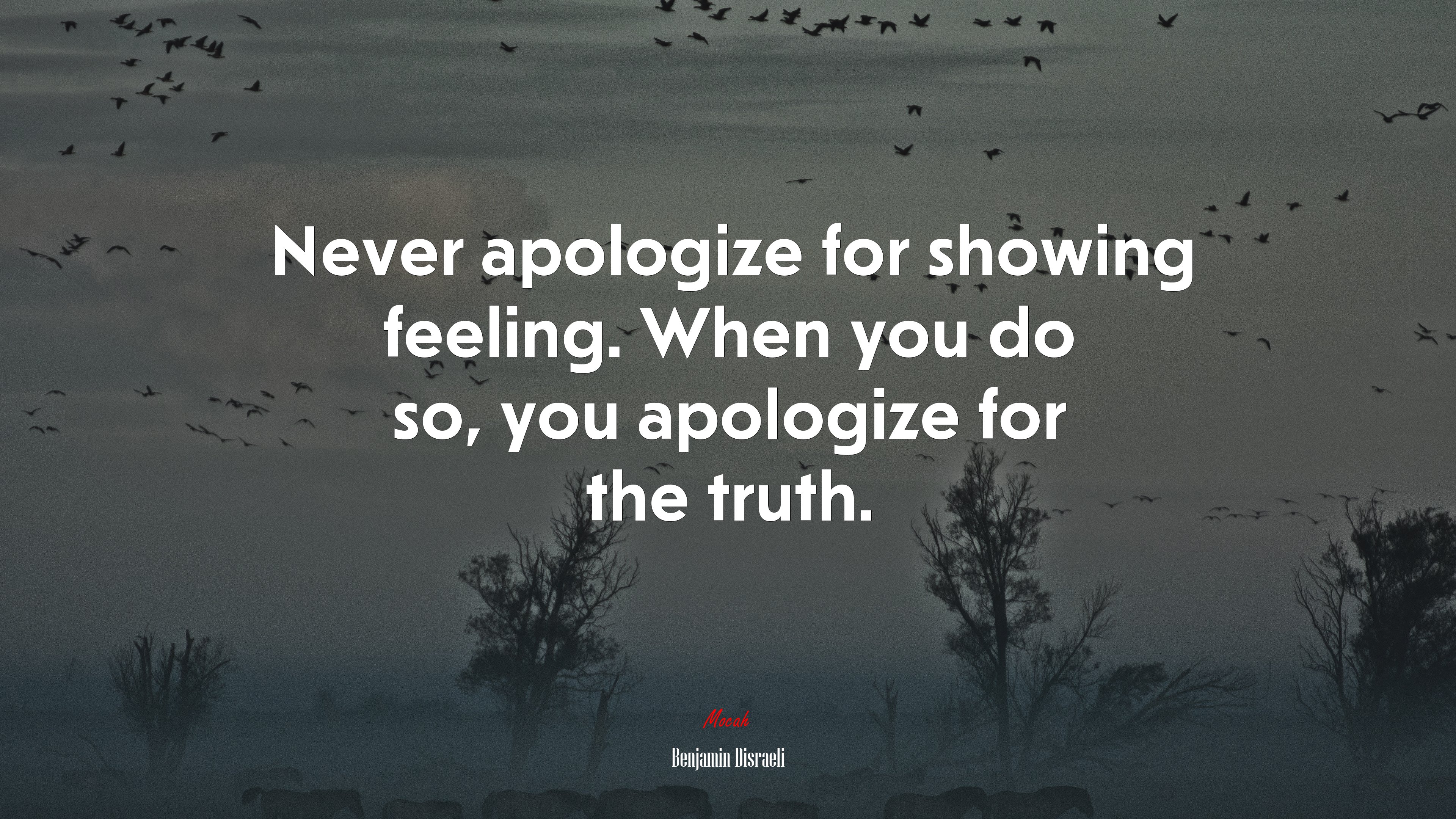 Never apologize for showing feeling. When you do so, you apologize for the truth. | Benjamin Disraeli quote HD Wallpaper
