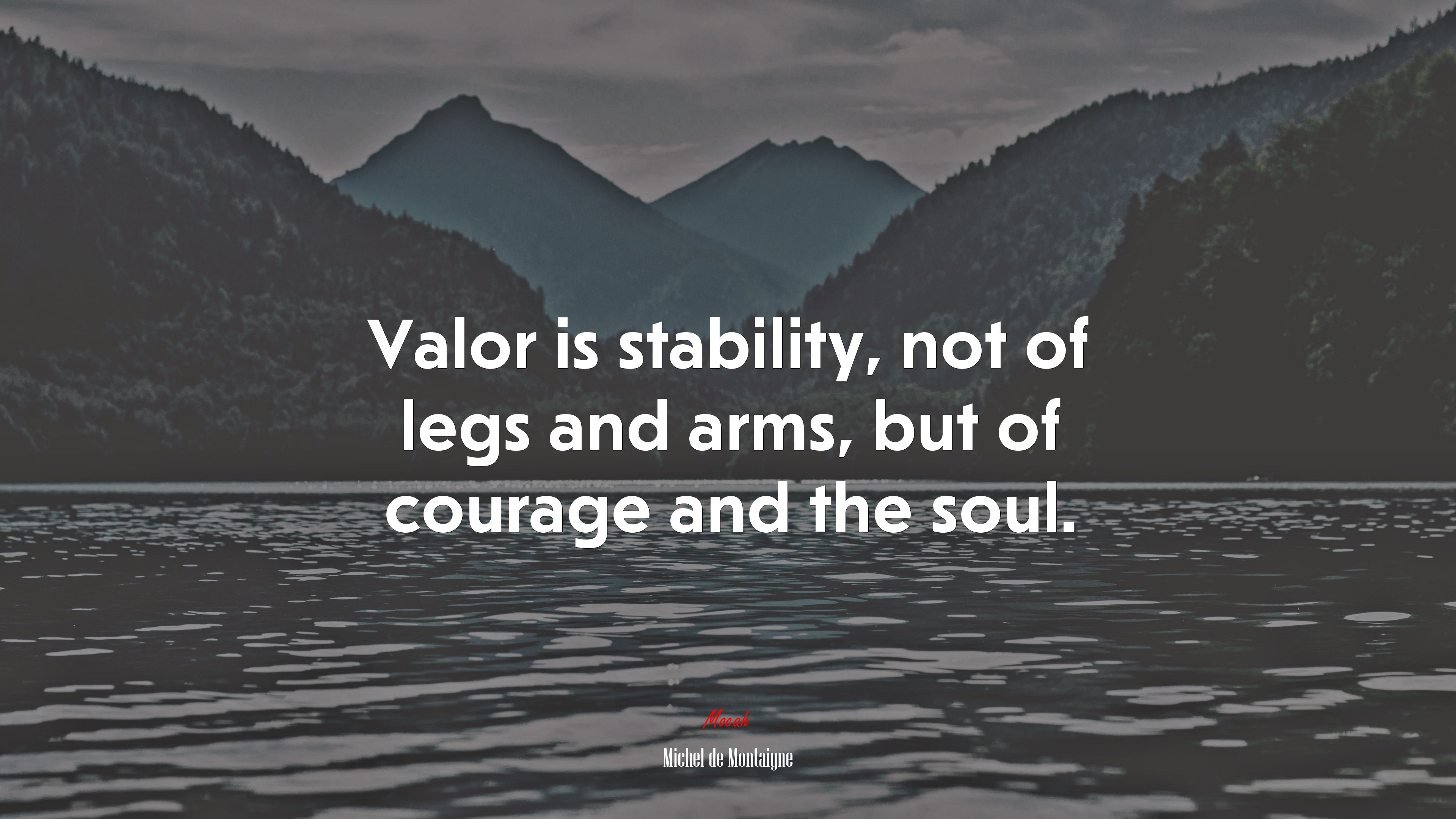Valor is stability, not of legs and arms, but of courage and the soul. | Michel de Montaigne quote HD Wallpaper