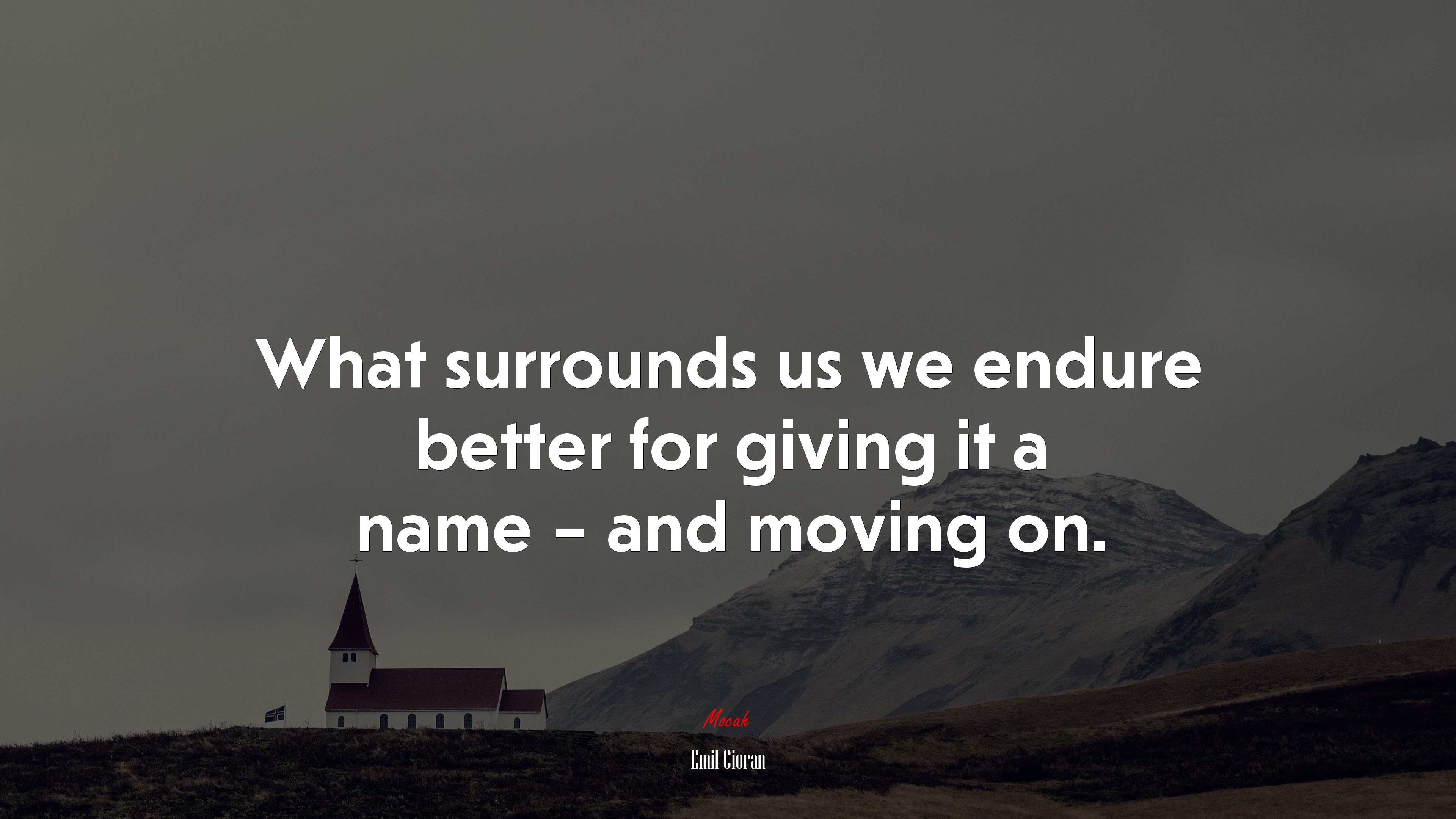 What surrounds us we endure better for giving it a name – and moving on. | Emil Cioran quote HD Wallpaper