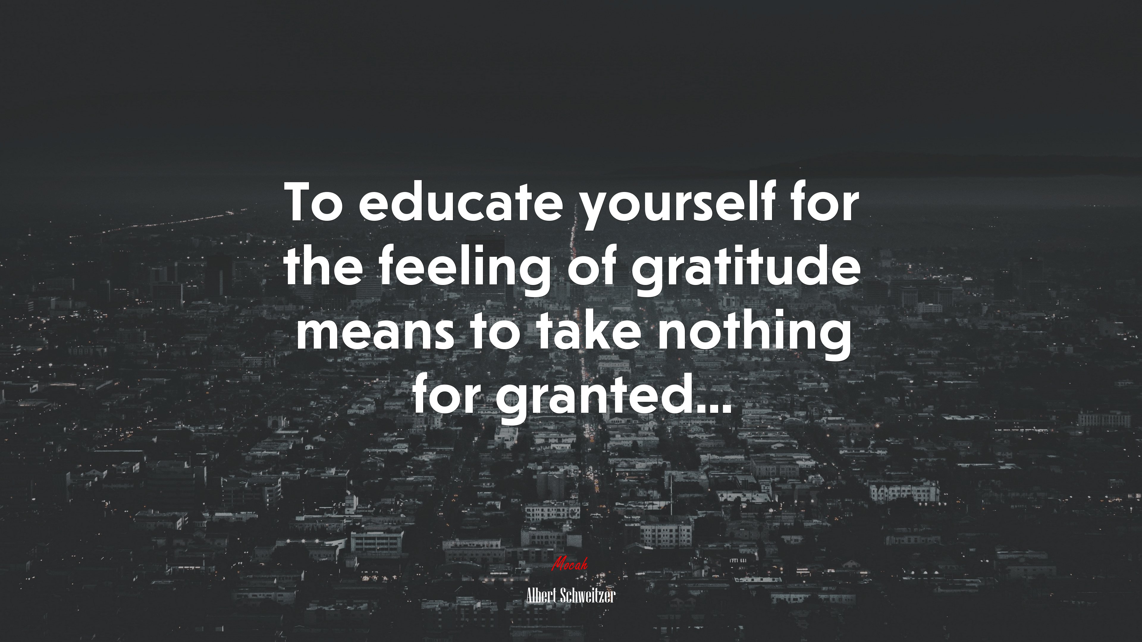 To educate yourself for the feeling of gratitude means to take nothing for granted... | Albert Schweitzer quote HD Wallpaper