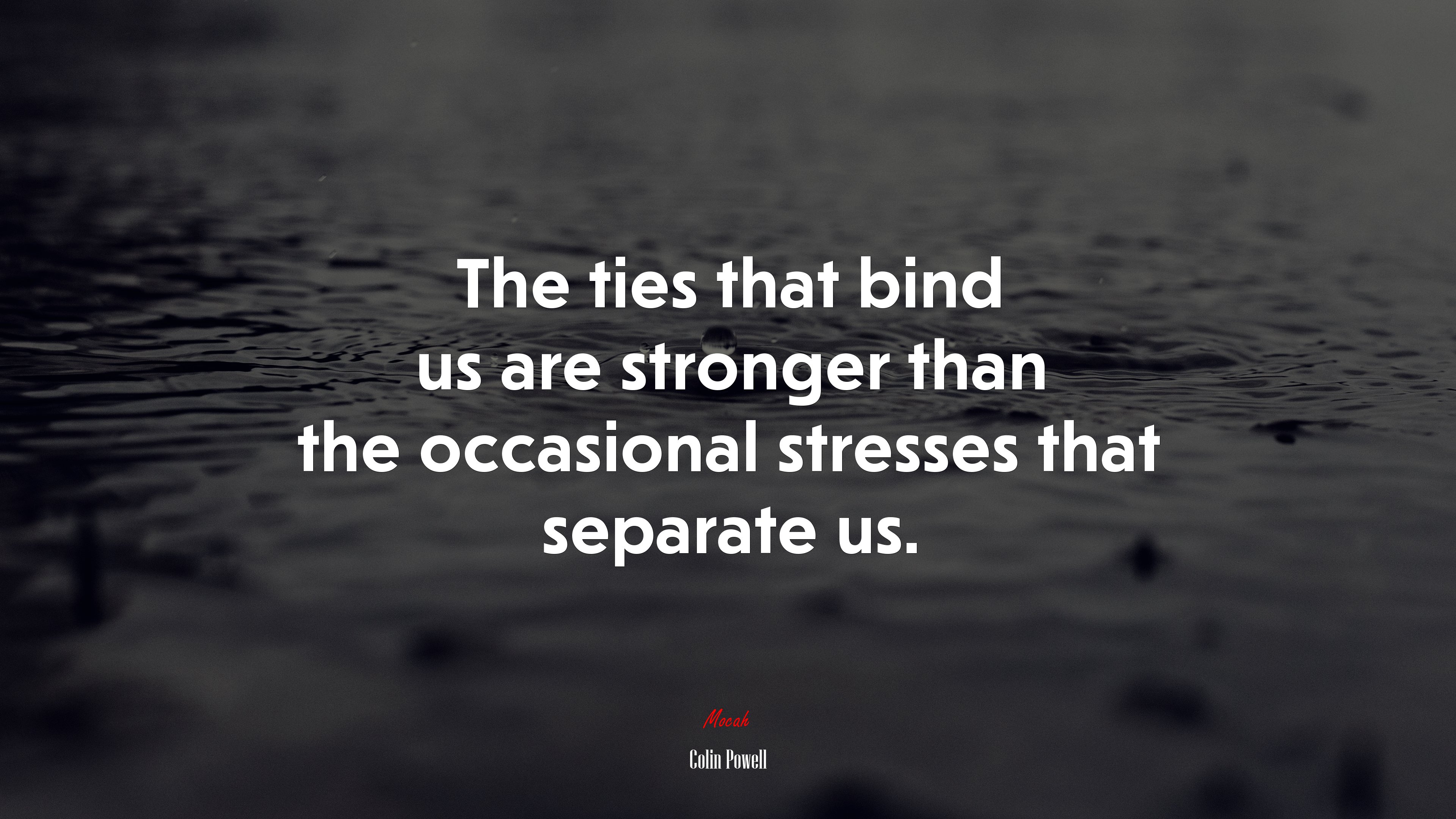 The ties that bind us are stronger than the occasional stresses that separate us. | Colin Powell quote HD Wallpaper
