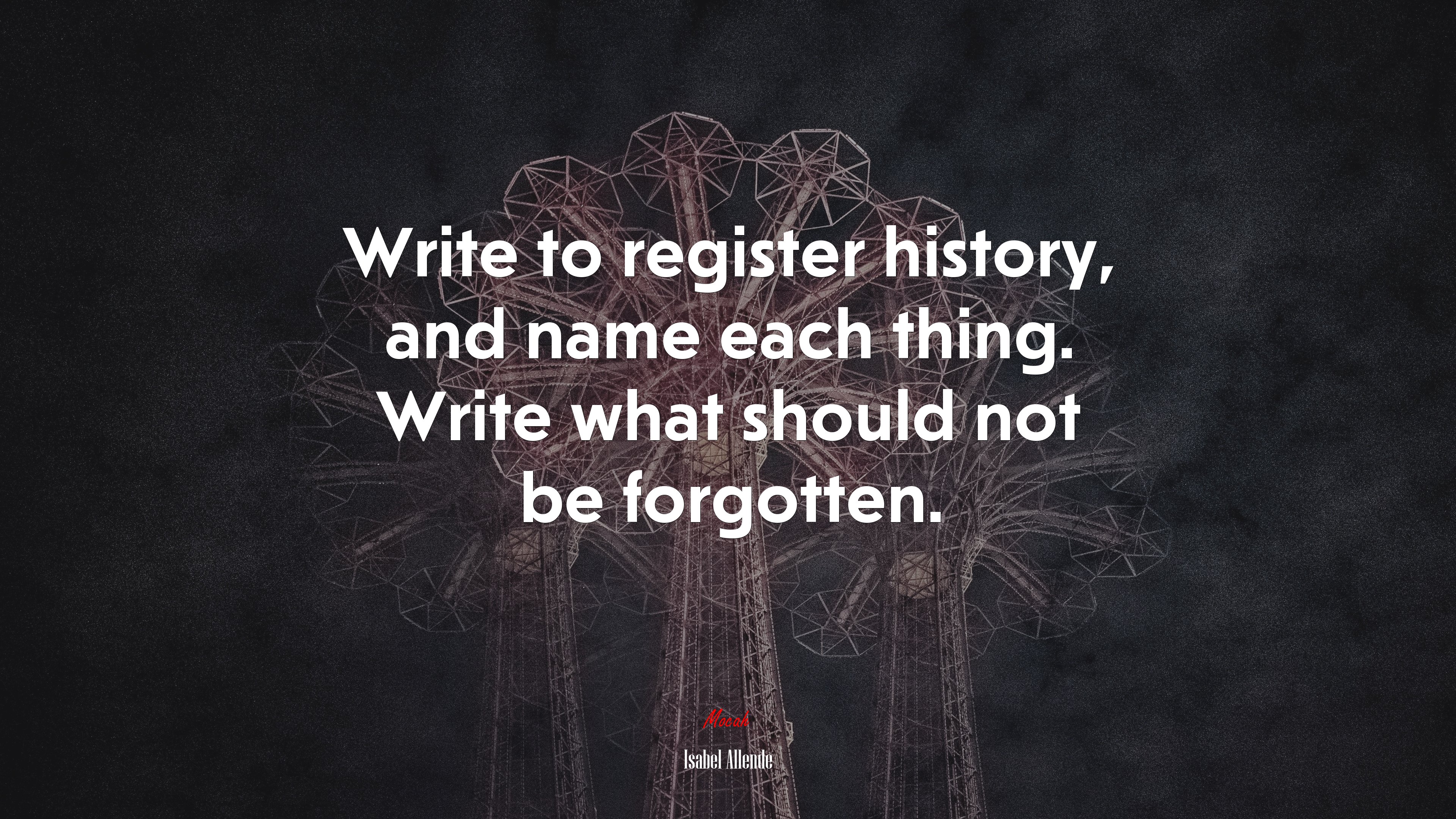 Write to register history, and name each thing. Write what should not be forgotten. | Isabel Allende quote HD Wallpaper
