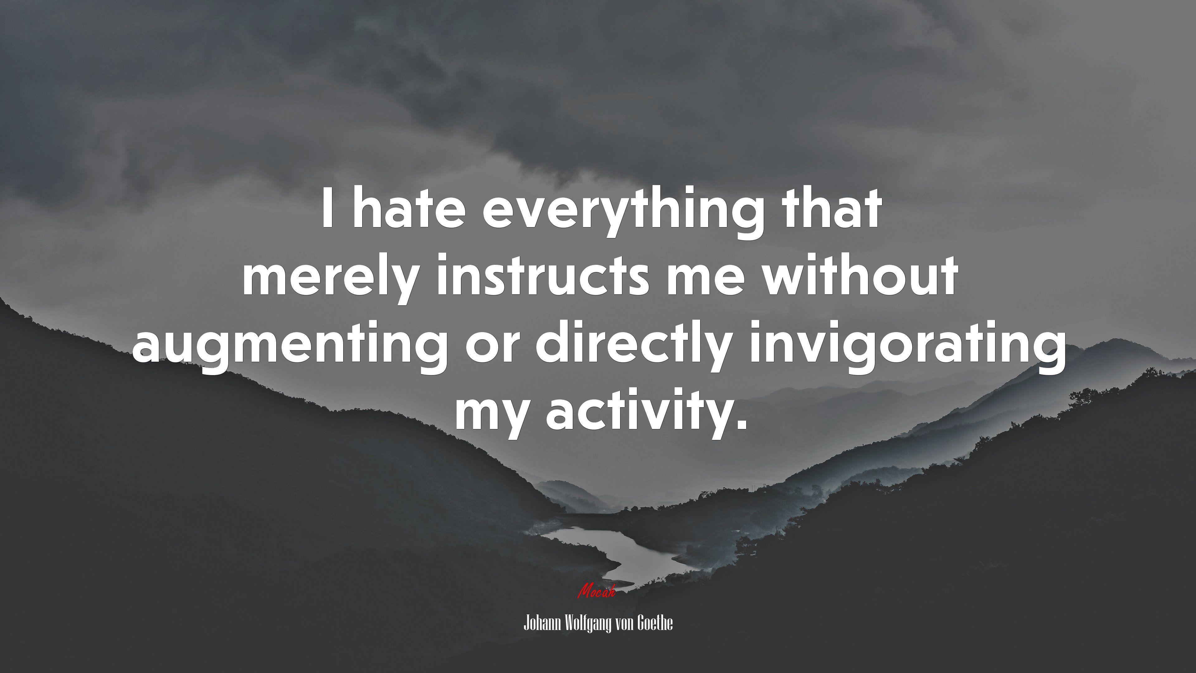 I hate everything that merely instructs me without augmenting or directly invigorating my activity. | Johann Wolfgang von Goethe quote HD Wallpaper