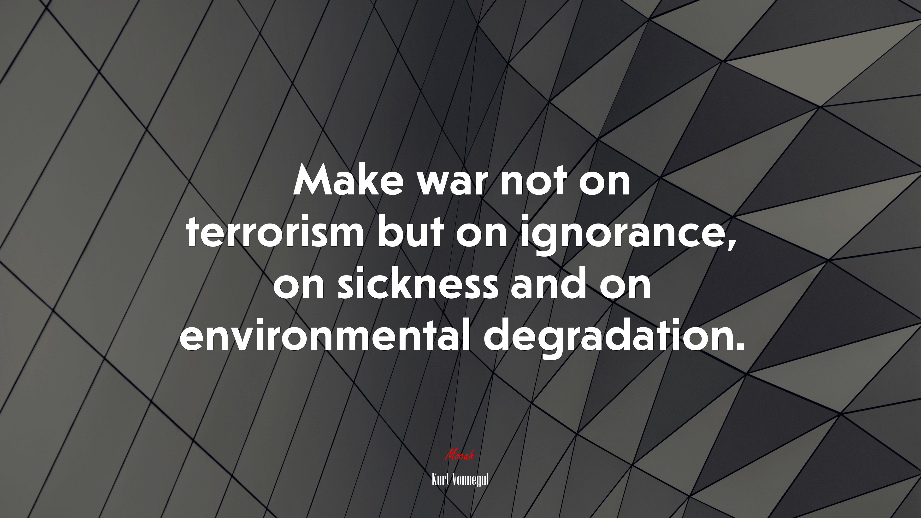 Make war not on terrorism but on ignorance, on sickness and on environmental degradation. | Kurt Vonnegut quote HD Wallpaper