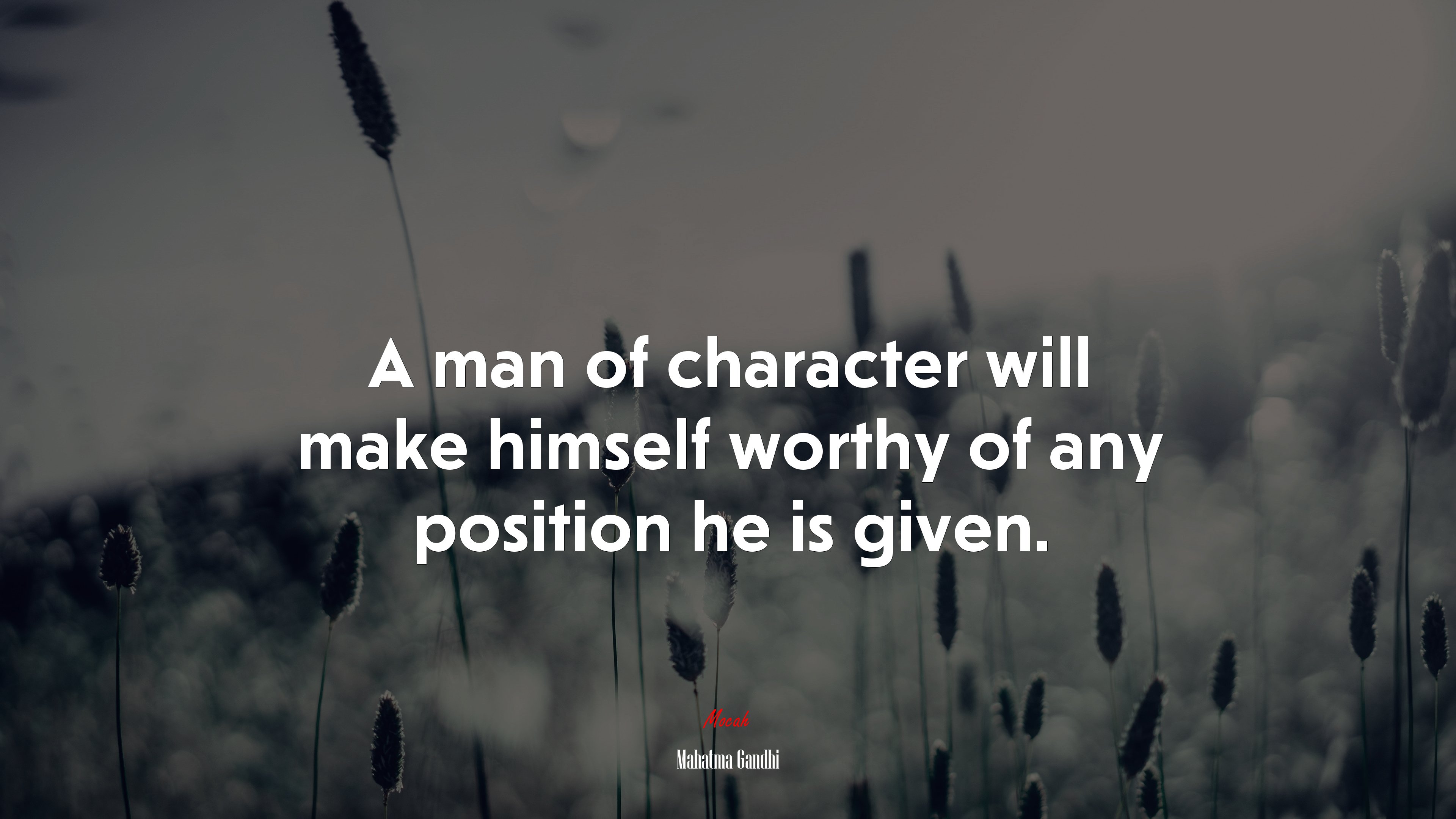 A man of character will make himself worthy of any position he is given. | Mahatma Gandhi quote HD Wallpaper