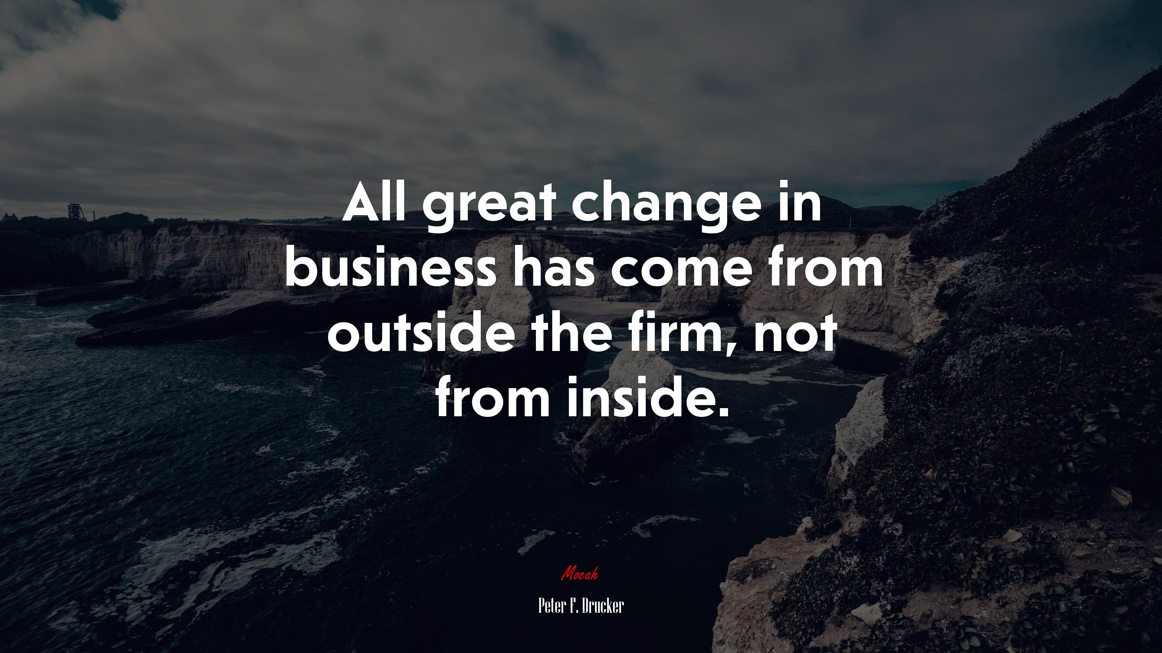All great change in business has come from outside the firm, not from inside. | Peter F. Drucker quote HD Wallpaper
