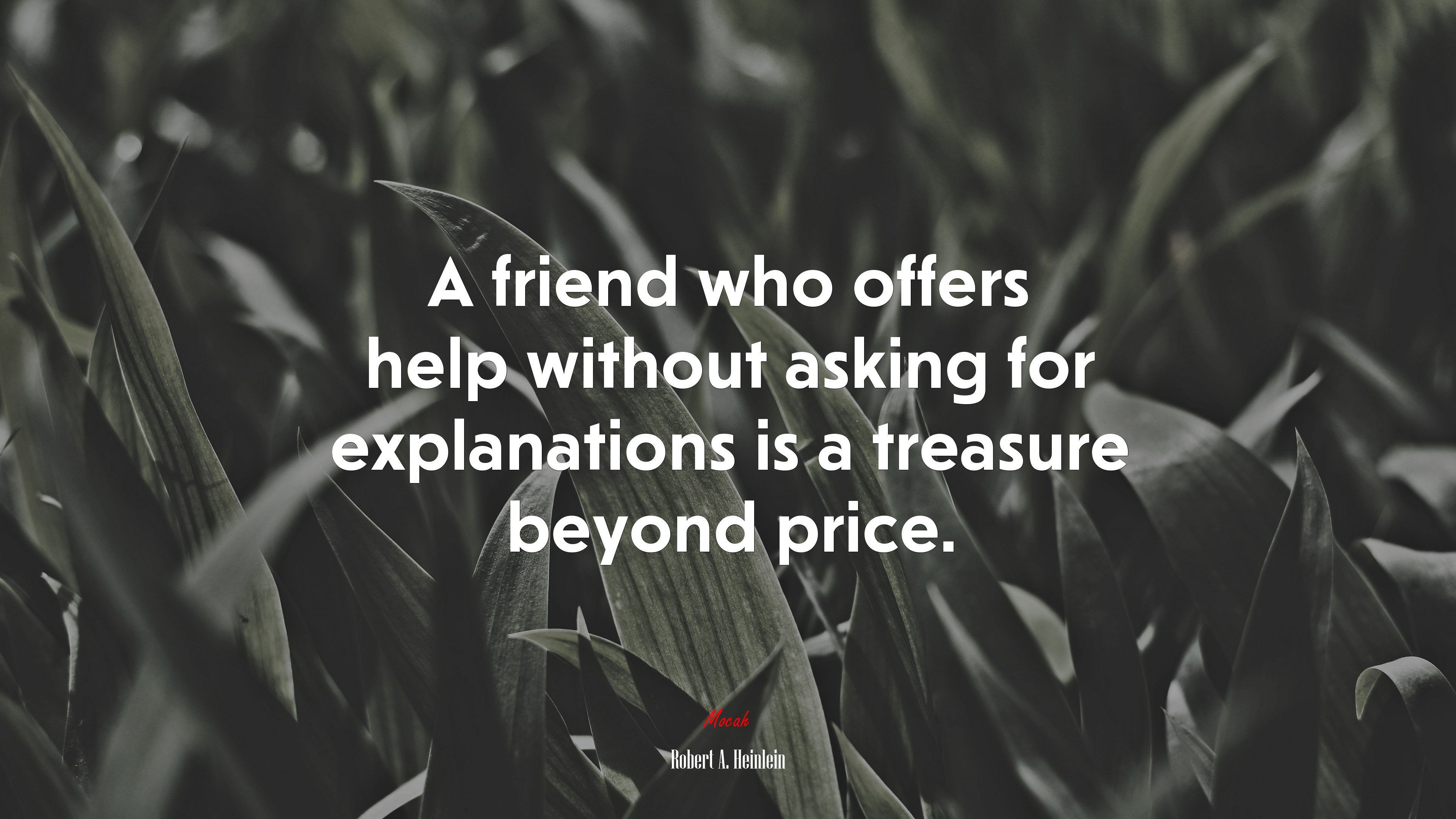 A friend who offers help without asking for explanations is a treasure beyond price. | Robert A. Heinlein quote HD Wallpaper