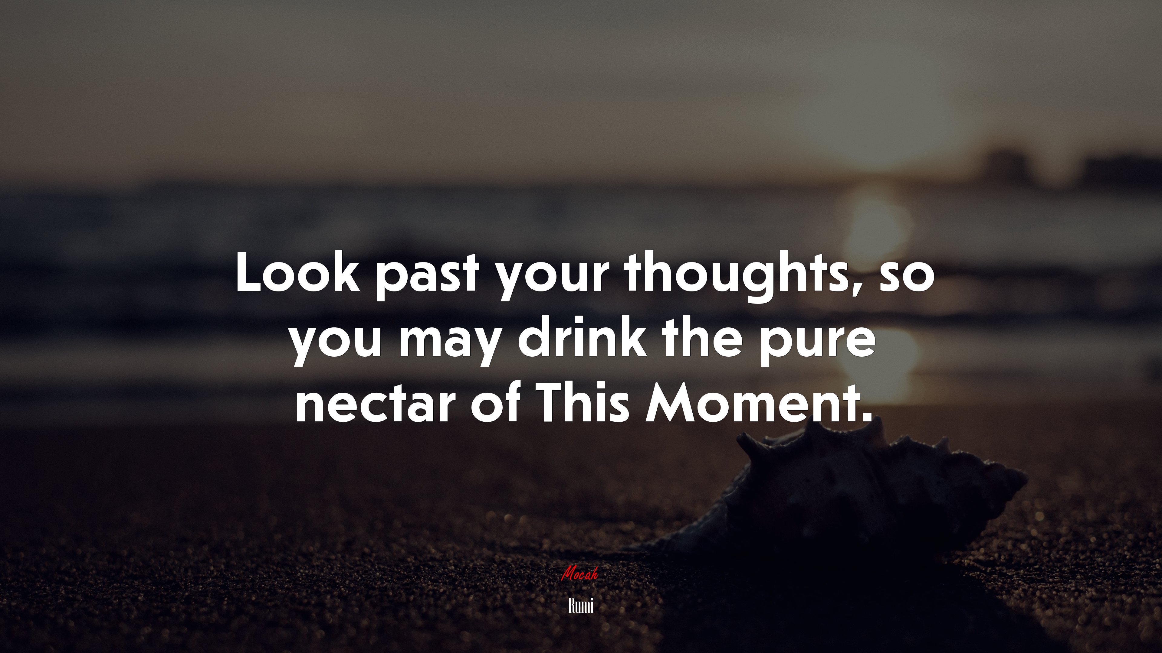 Look past your thoughts, so you may drink the pure nectar of This Moment. | Rumi quote HD Wallpaper