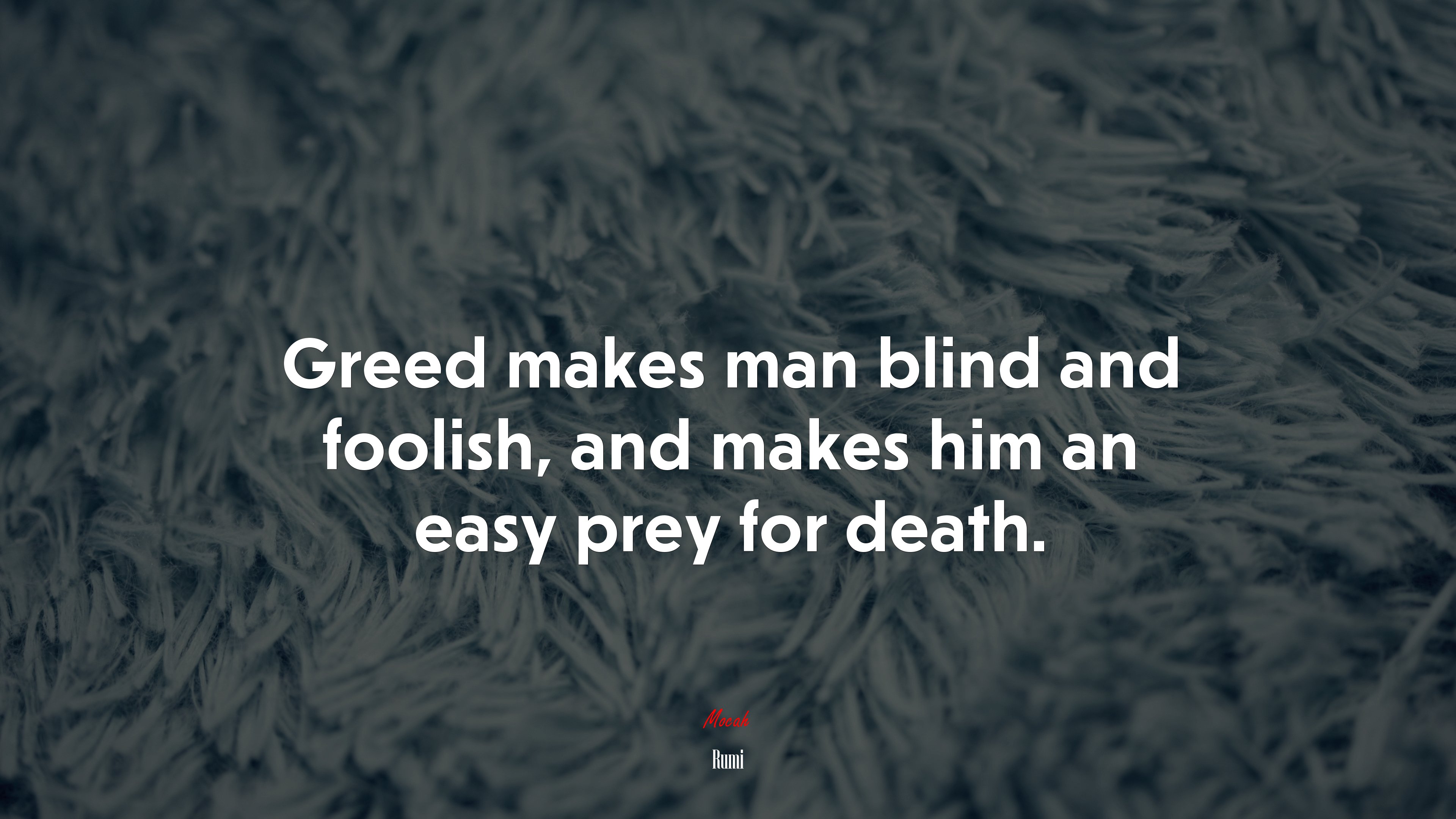 Greed makes man blind and foolish, and makes him an easy prey for death. | Rumi quote HD Wallpaper