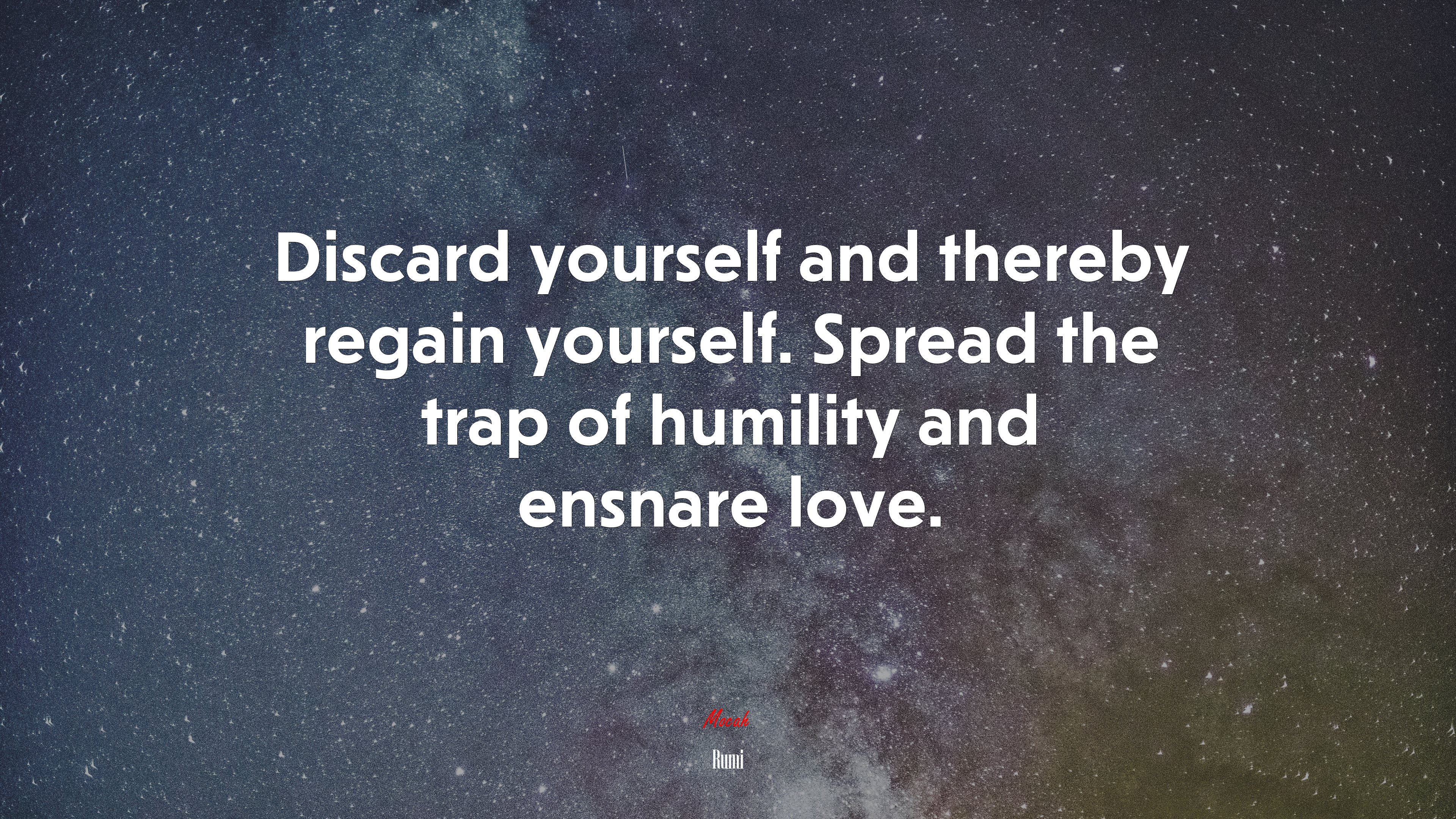 Discard yourself and thereby regain yourself. Spread the trap of humility and ensnare love. | Rumi quote HD Wallpaper