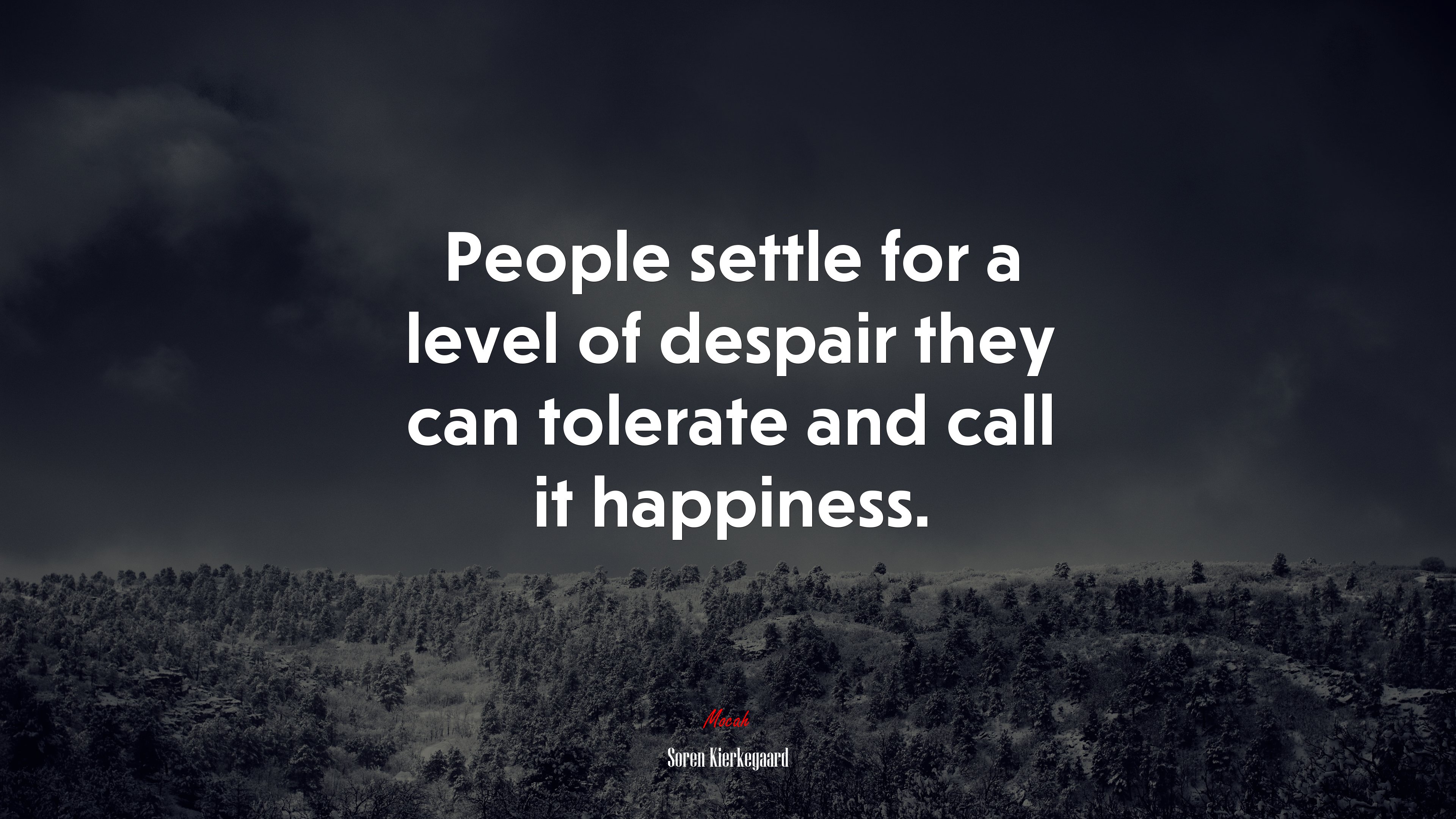 People settle for a level of despair they can tolerate and call it happiness. | Soren Kierkegaard quote HD Wallpaper