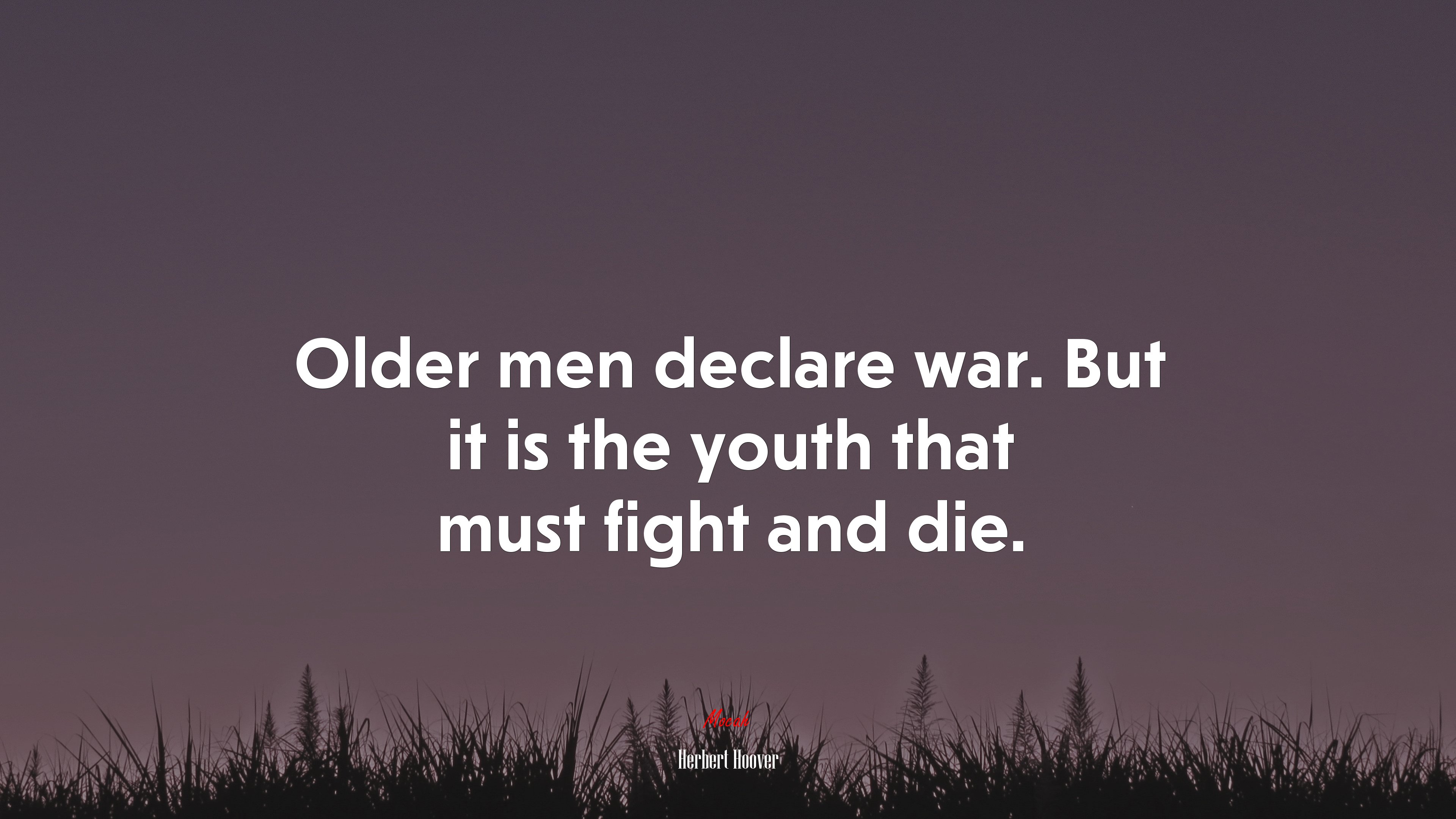 Older men declare war. But it is the youth that must fight and die. | Herbert Hoover quote HD Wallpaper