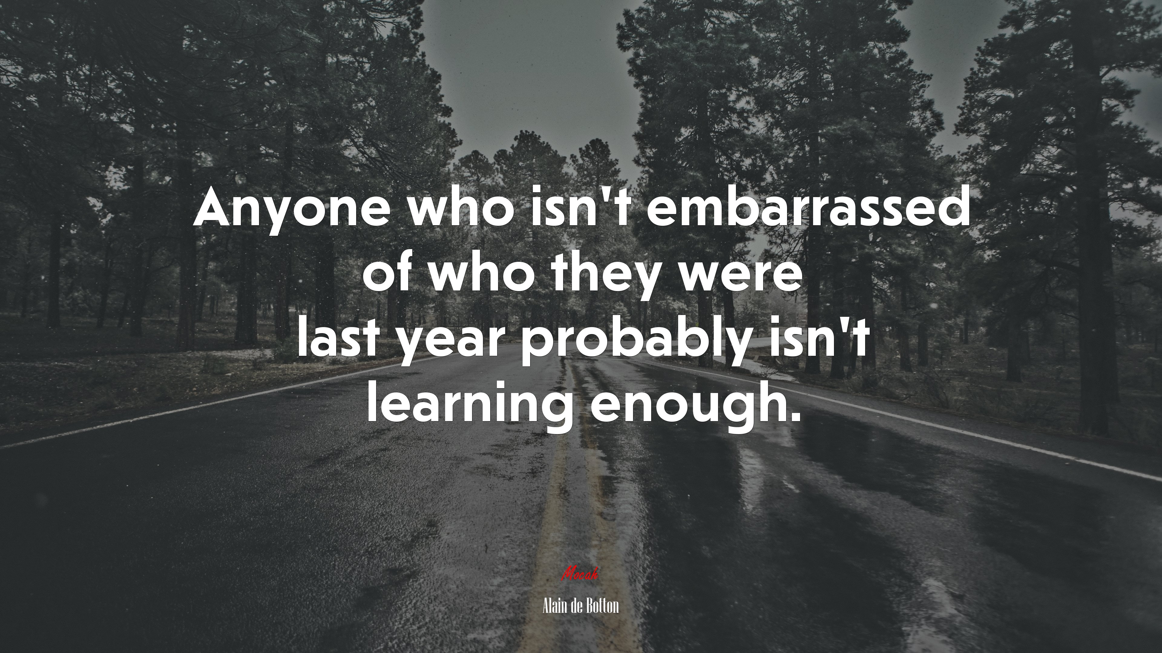 Anyone who isn’t embarrassed of who they were last year probably isn’t learning enough. | Alain de Botton quote HD Wallpaper
