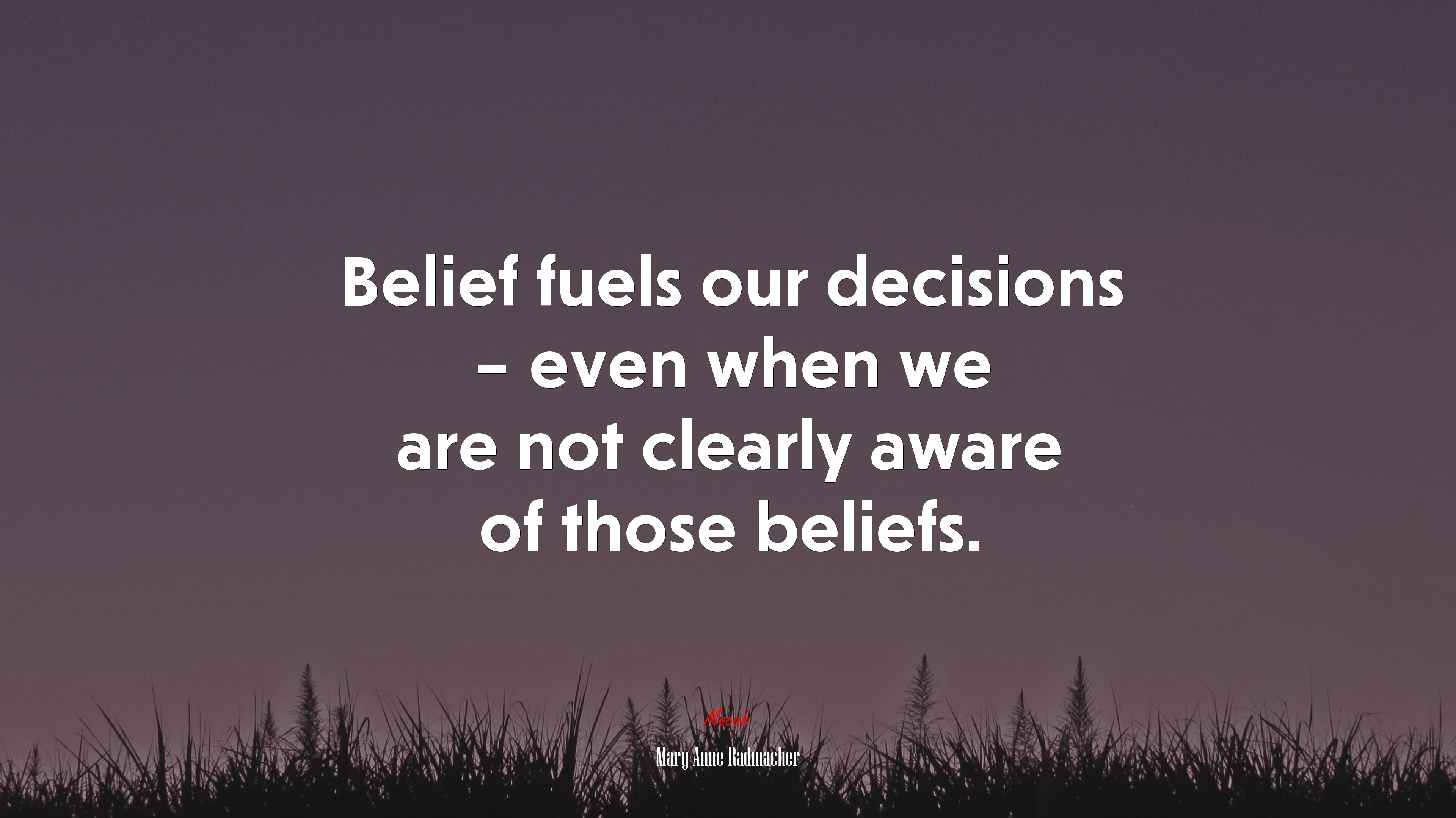 Belief fuels our decisions – even when we are not clearly aware of those beliefs. | Mary Anne Radmacher quote HD Wallpaper