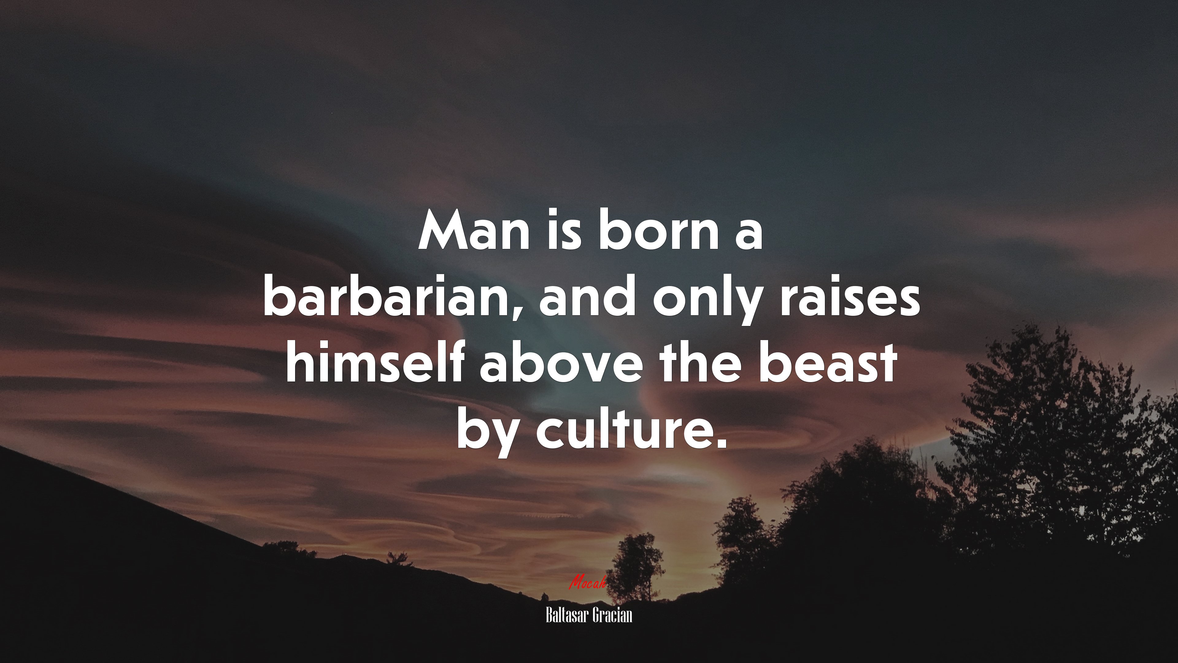 Man is born a barbarian, and only raises himself above the beast by culture. | Baltasar Gracián quote HD Wallpaper