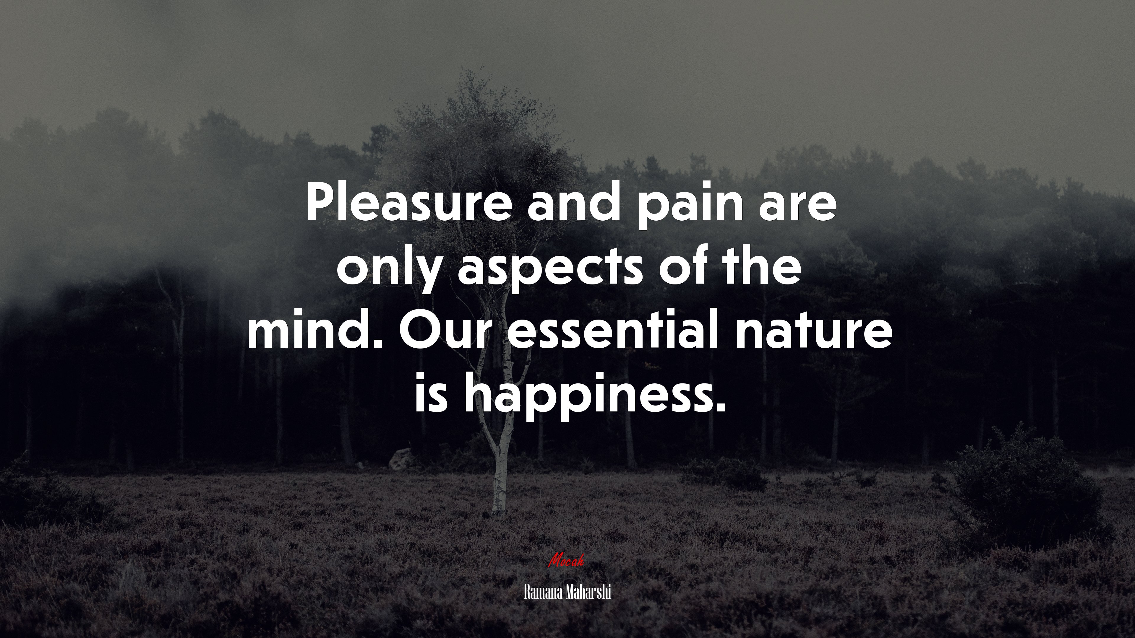 Pleasure and pain are only aspects of the mind. Our essential nature is happiness. | Ramana Maharshi quote HD Wallpaper