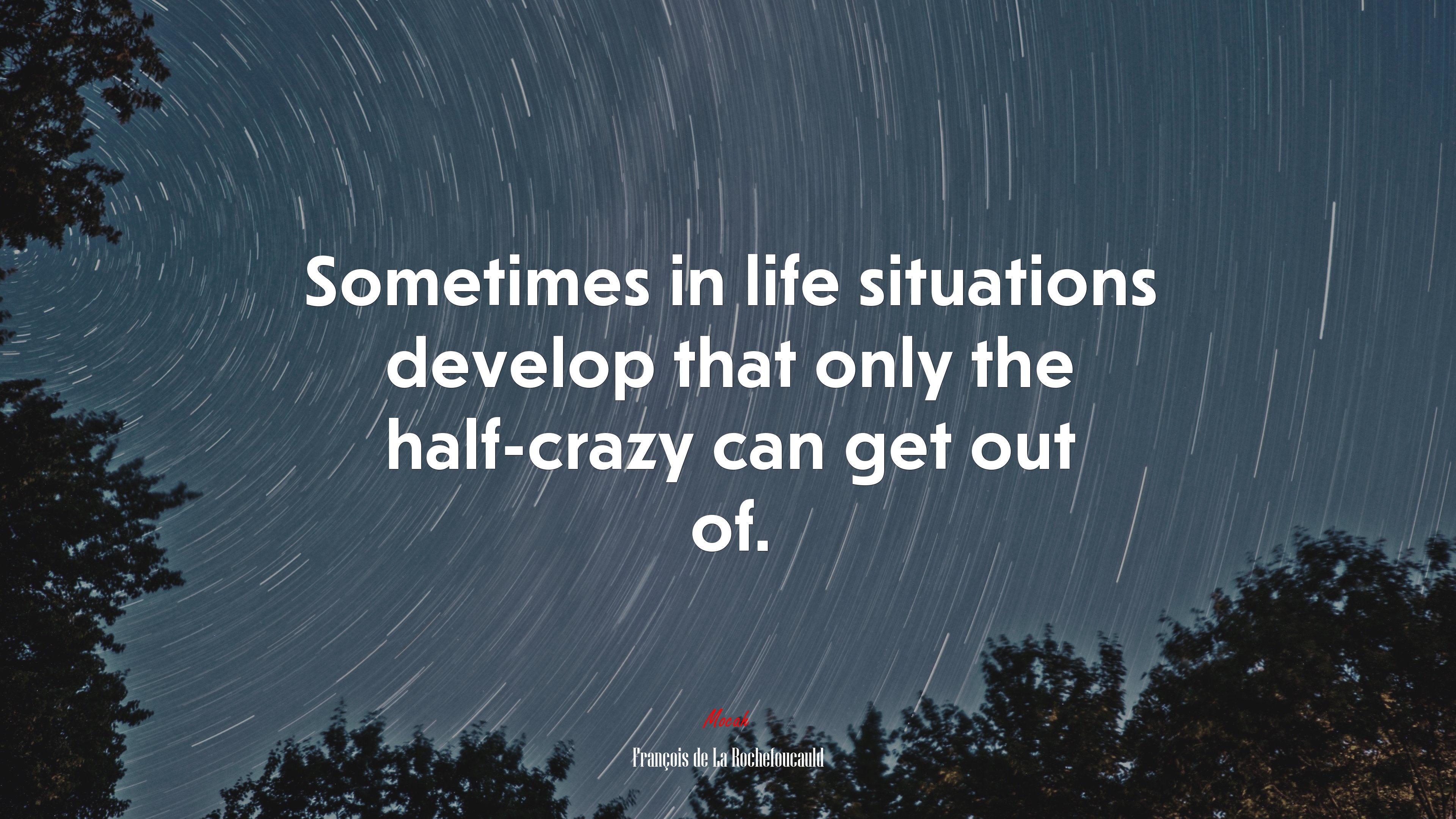 Sometimes in life situations develop that only the half-crazy can get out of. | François de La Rochefoucauld quote HD Wallpaper
