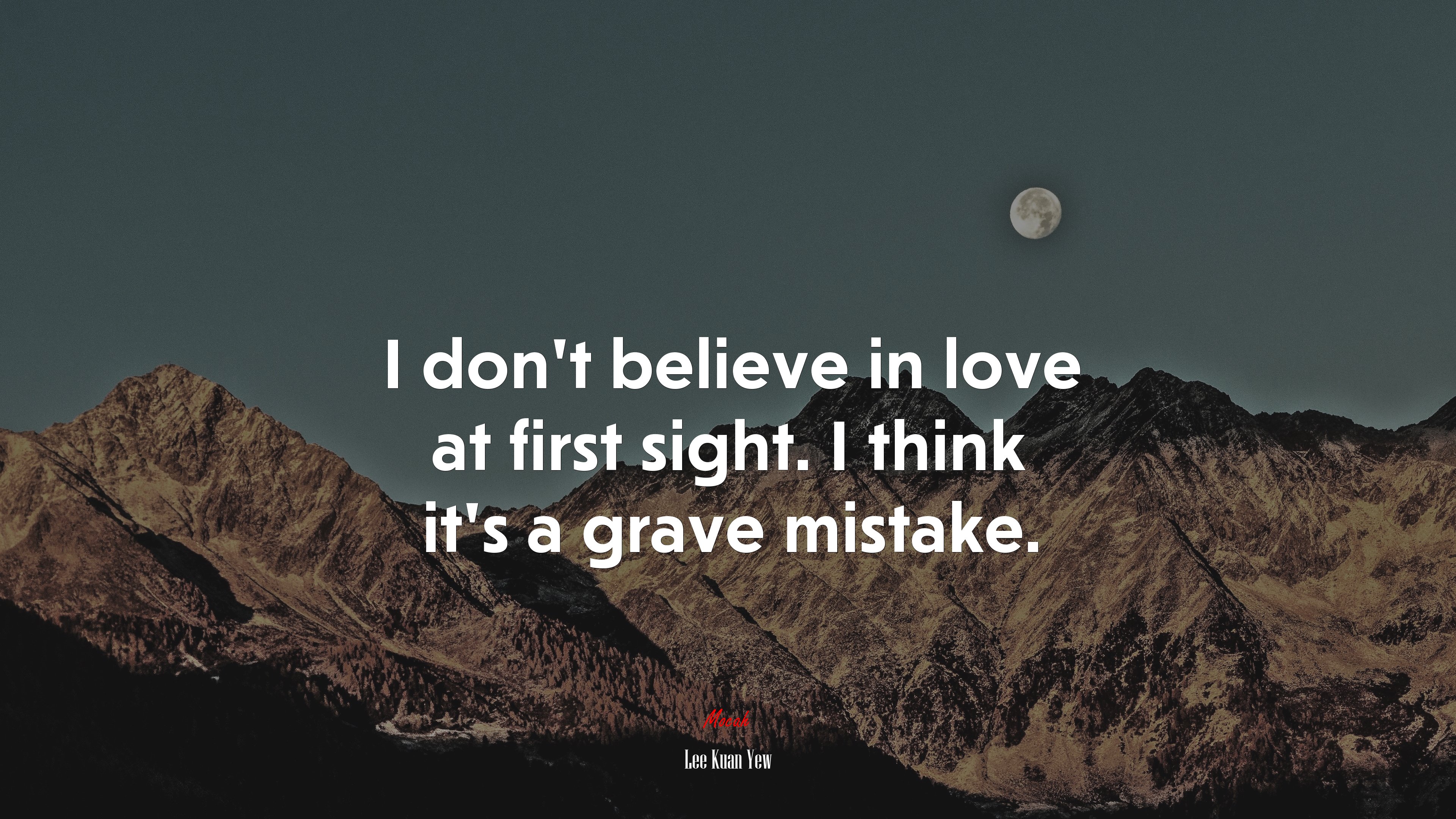 I don’t believe in love at first sight. I think it’s a grave mistake. | Lee Kuan Yew quote HD Wallpaper