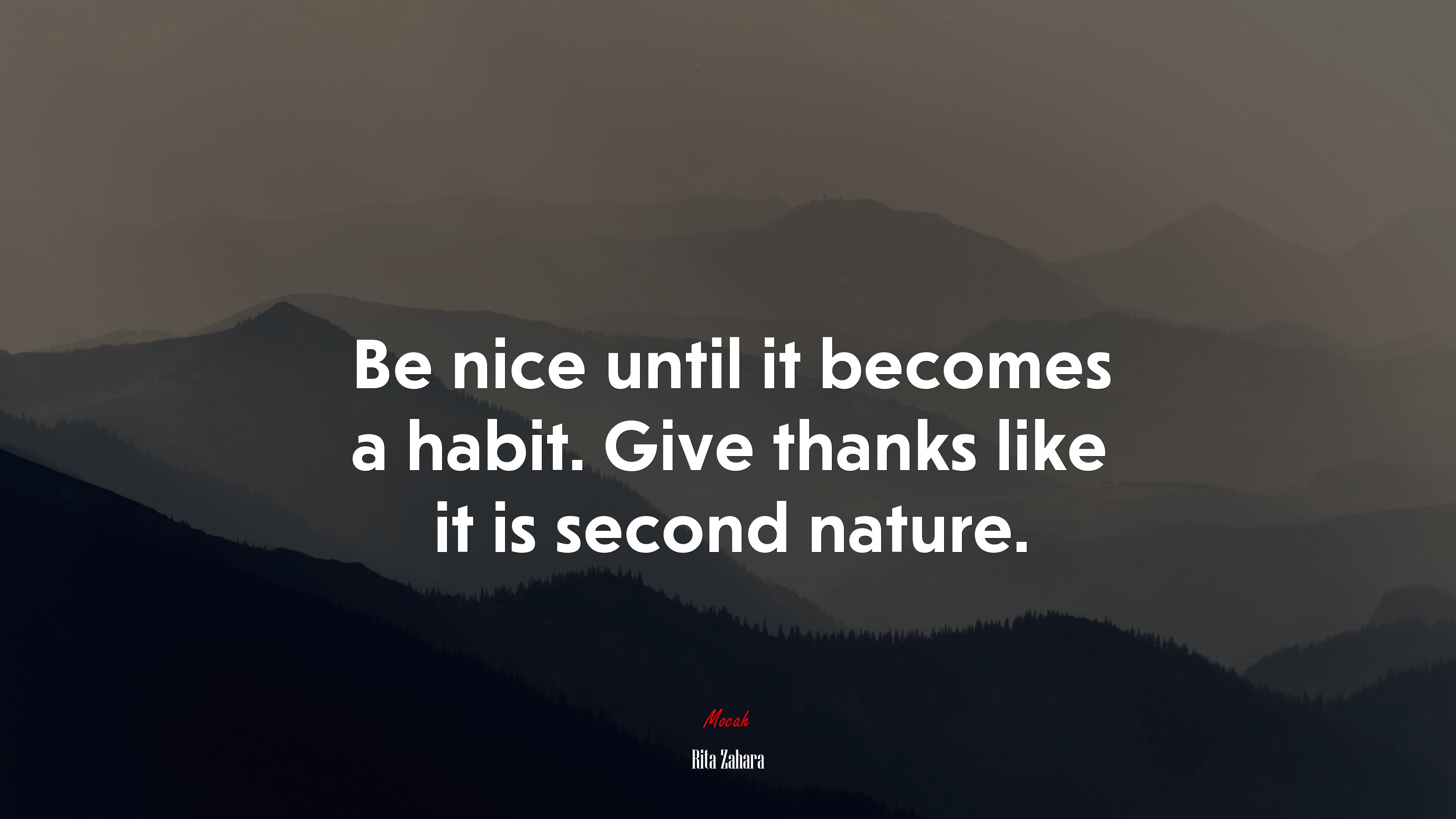 Be nice until it becomes a habit. Give thanks like it is second nature. | Rita Zahara quote HD Wallpaper