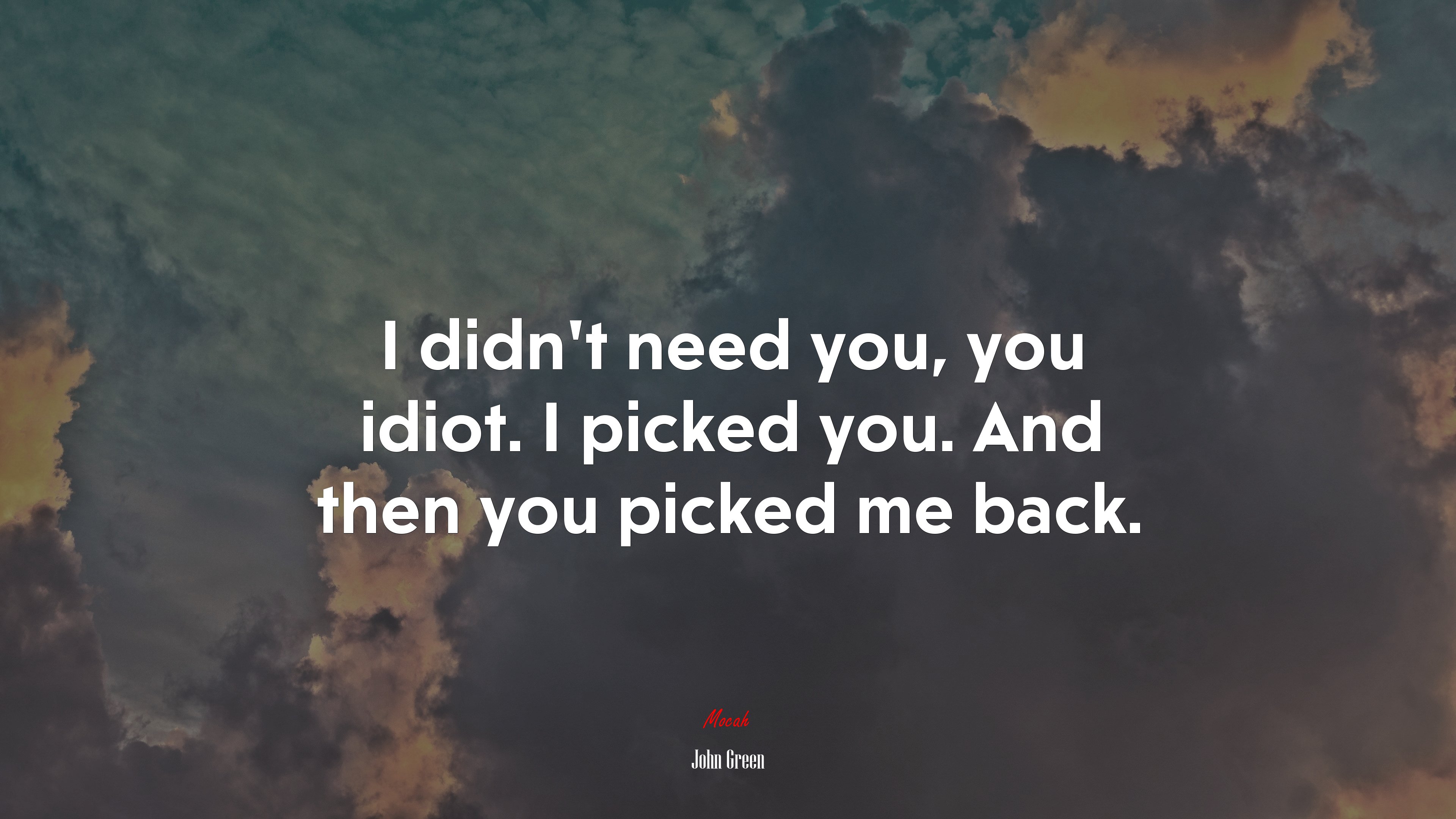 I didn’t need you, you idiot. I picked you. And then you picked me back. | John Green quote HD Wallpaper