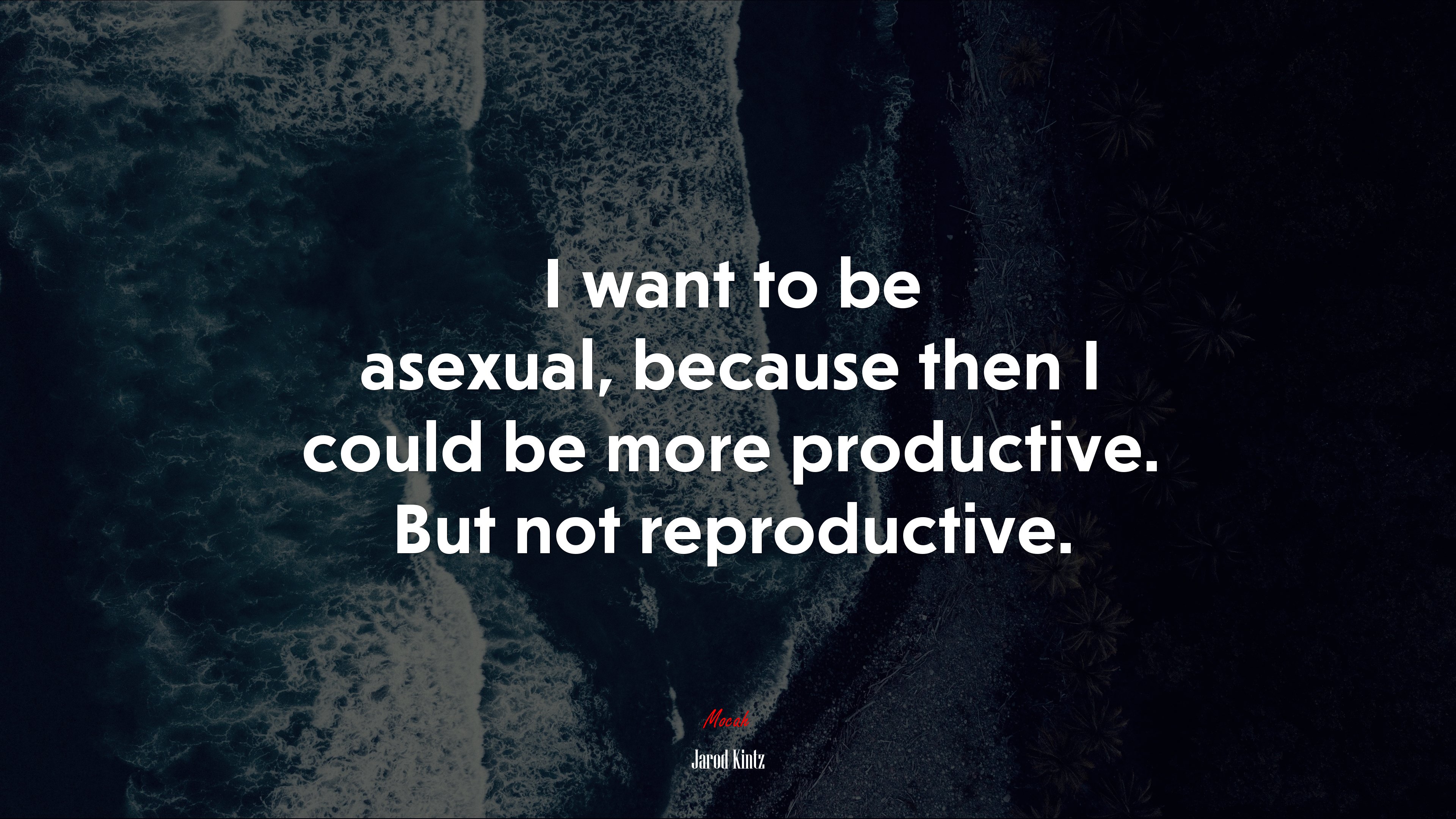 I want to be asexual, because then I could be more productive. But not reproductive. | Jarod Kintz quote HD Wallpaper