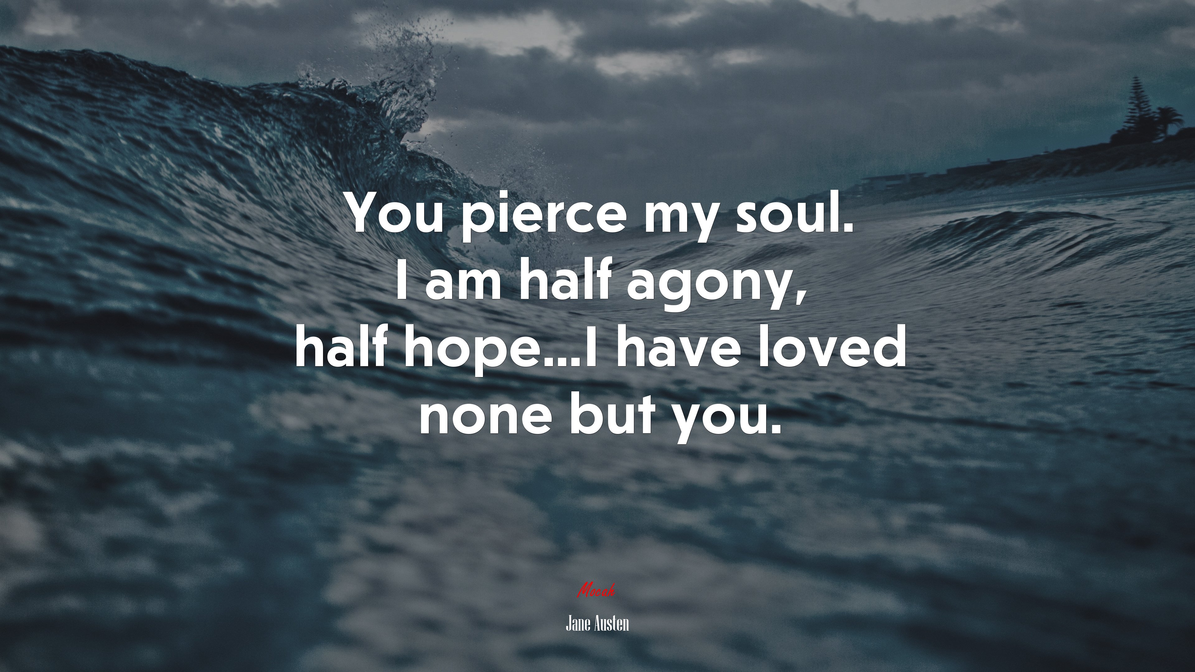 You pierce my soul. I am half agony, half hope...I have loved none but you. | Jane Austen quote HD Wallpaper