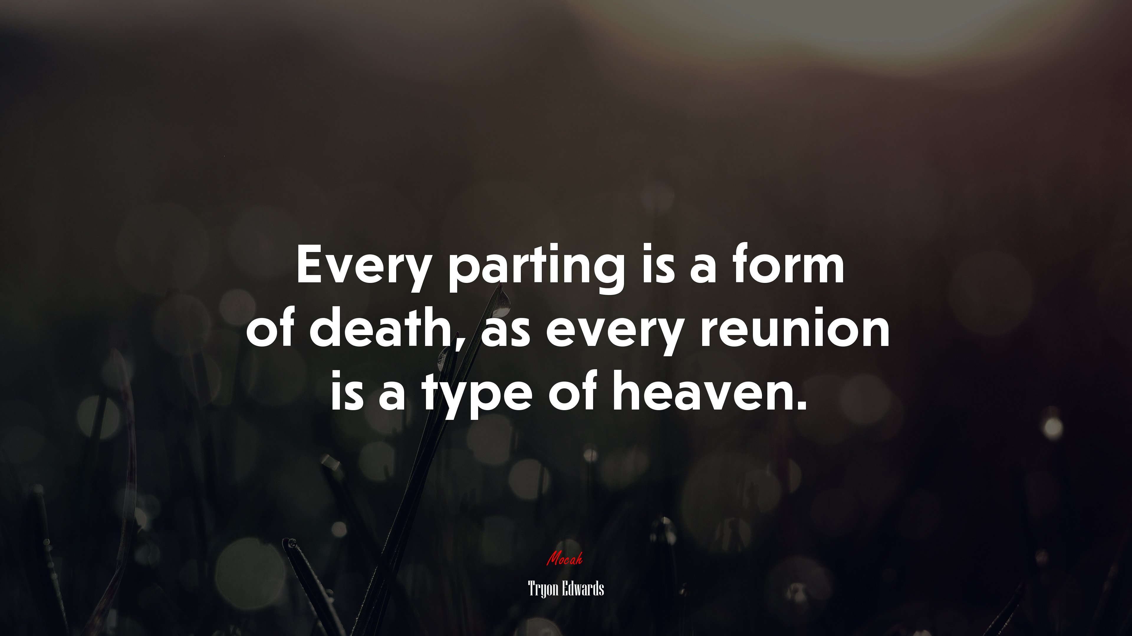 Every parting is a form of death, as every reunion is a type of heaven. | Tryon Edwards quote HD Wallpaper