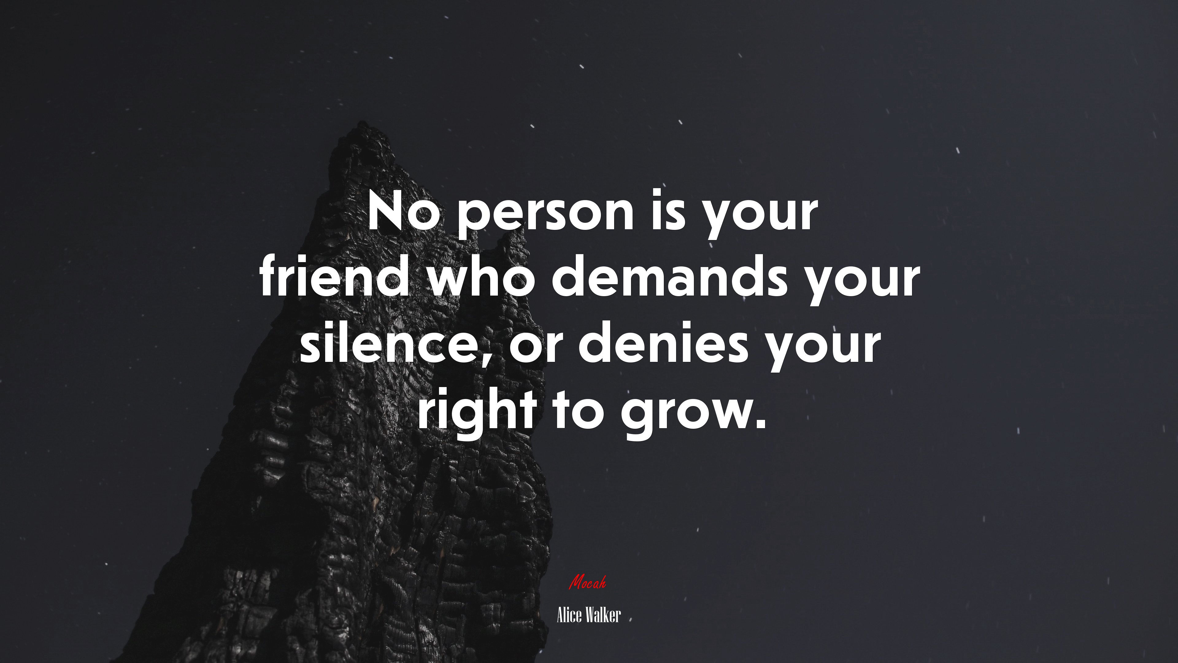No person is your friend who demands your silence, or denies your right to grow. | Alice Walker quote HD Wallpaper