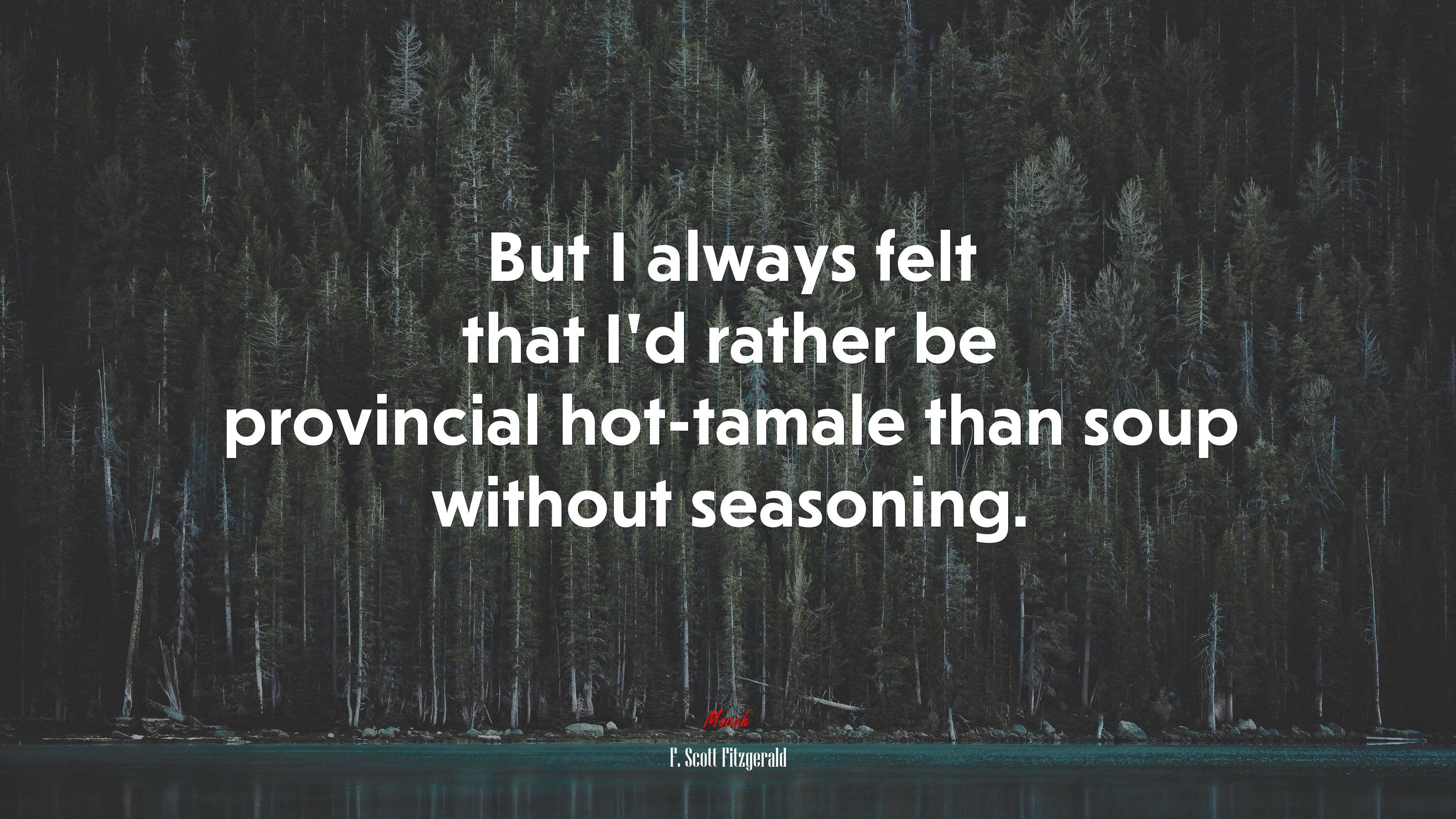 But I always felt that I’d rather be provincial hot-tamale than soup without seasoning. | F. Scott Fitzgerald quote HD Wallpaper