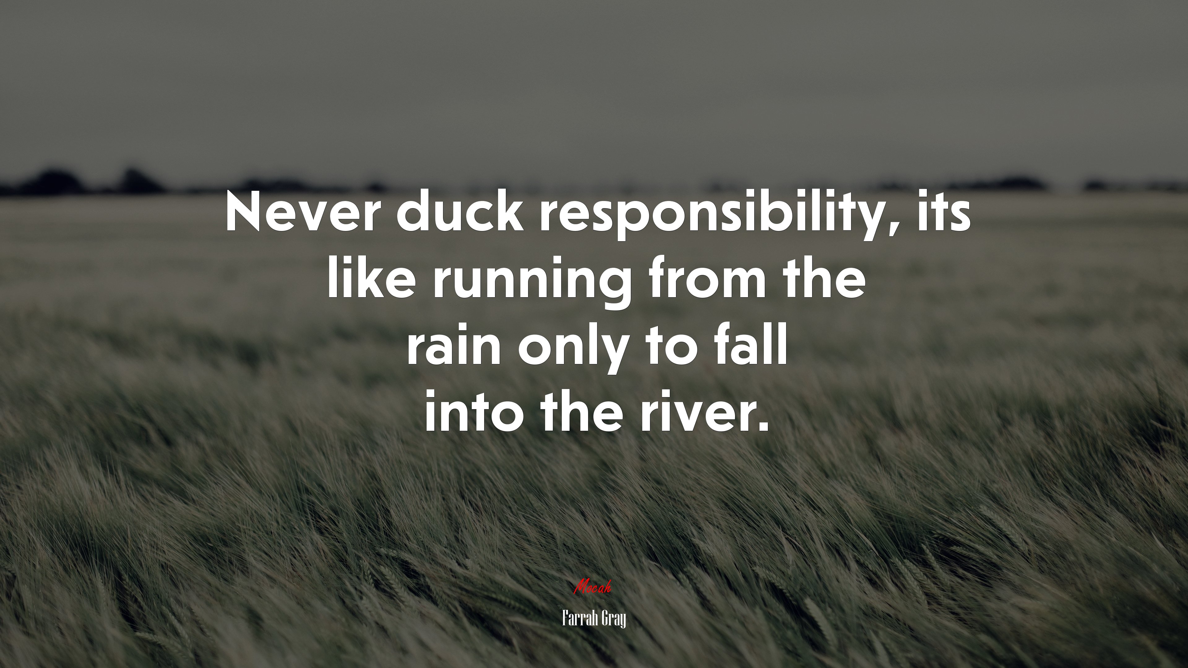 Never duck responsibility, its like running from the rain only to fall into the river. | Farrah Gray quote HD Wallpaper