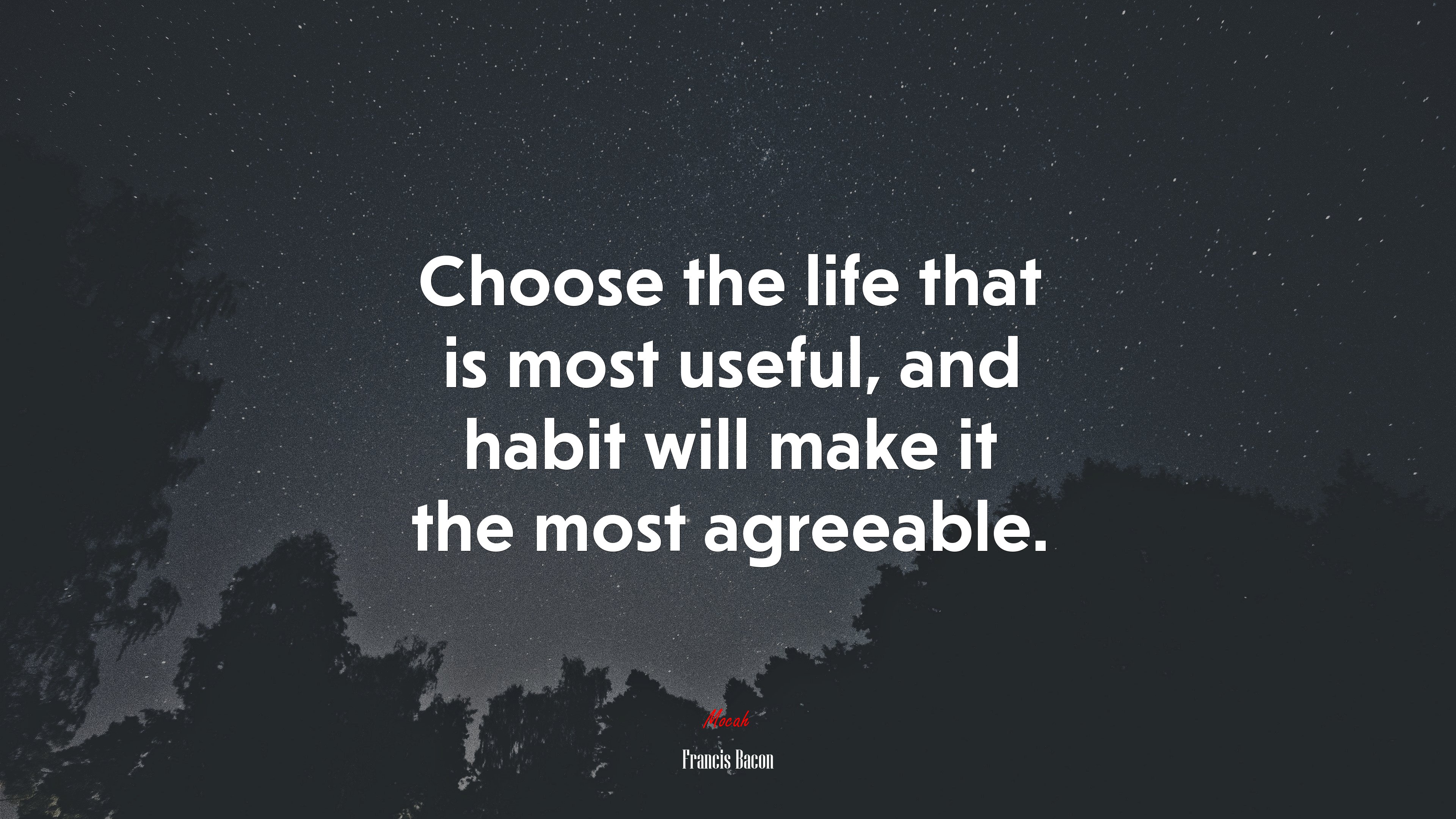 Choose the life that is most useful, and habit will make it the most agreeable. | Francis Bacon quote HD Wallpaper