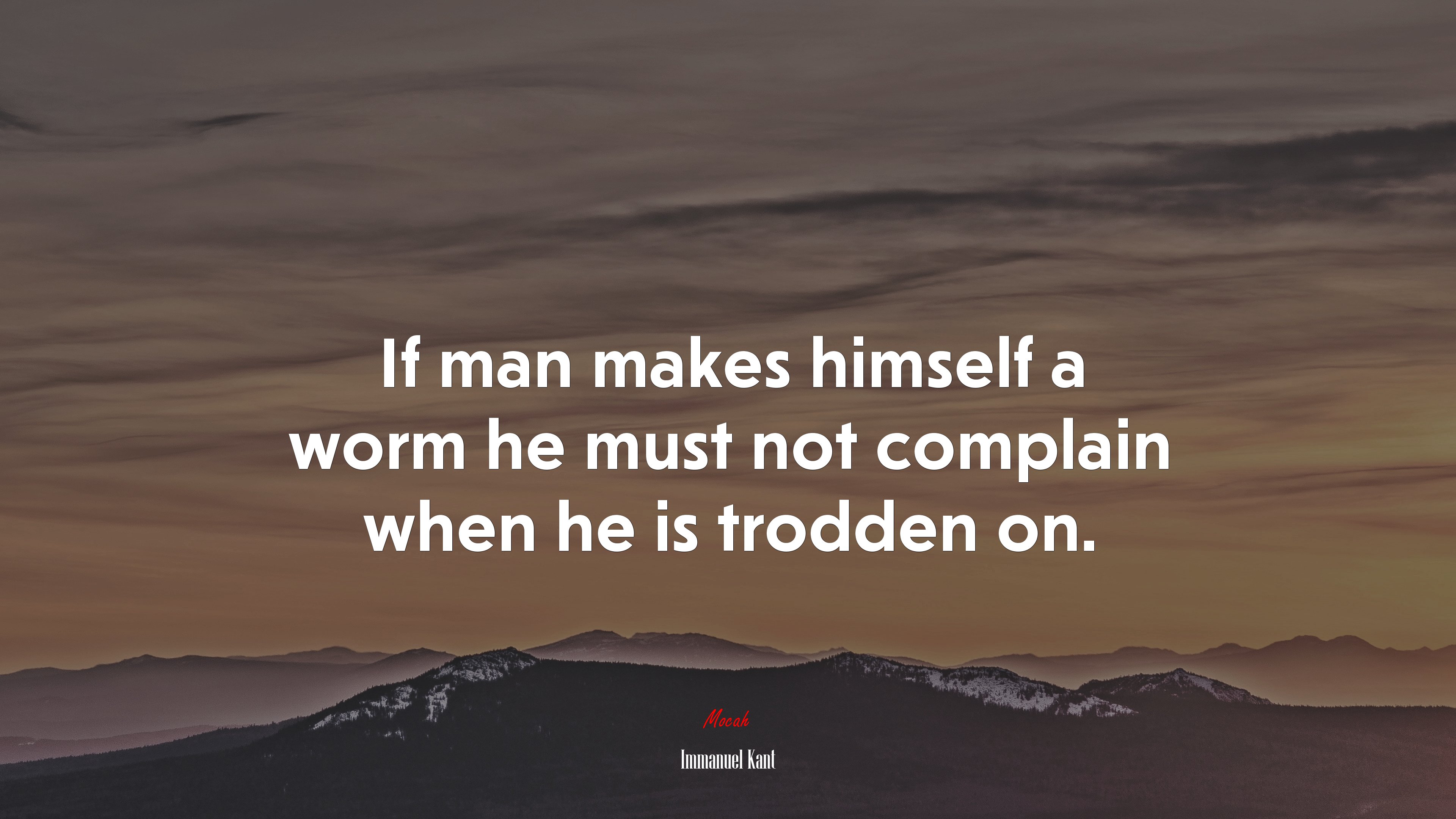 If man makes himself a worm he must not complain when he is trodden on. | Immanuel Kant quote HD Wallpaper