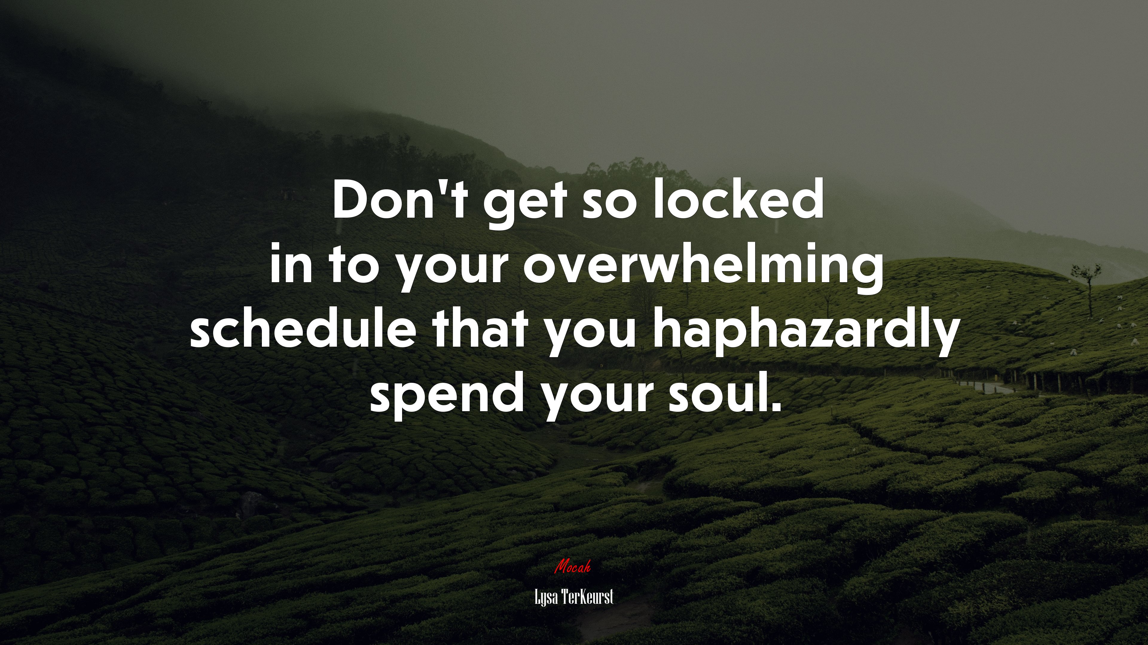 Don’t get so locked in to your overwhelming schedule that you haphazardly spend your soul. | Lysa TerKeurst quote HD Wallpaper