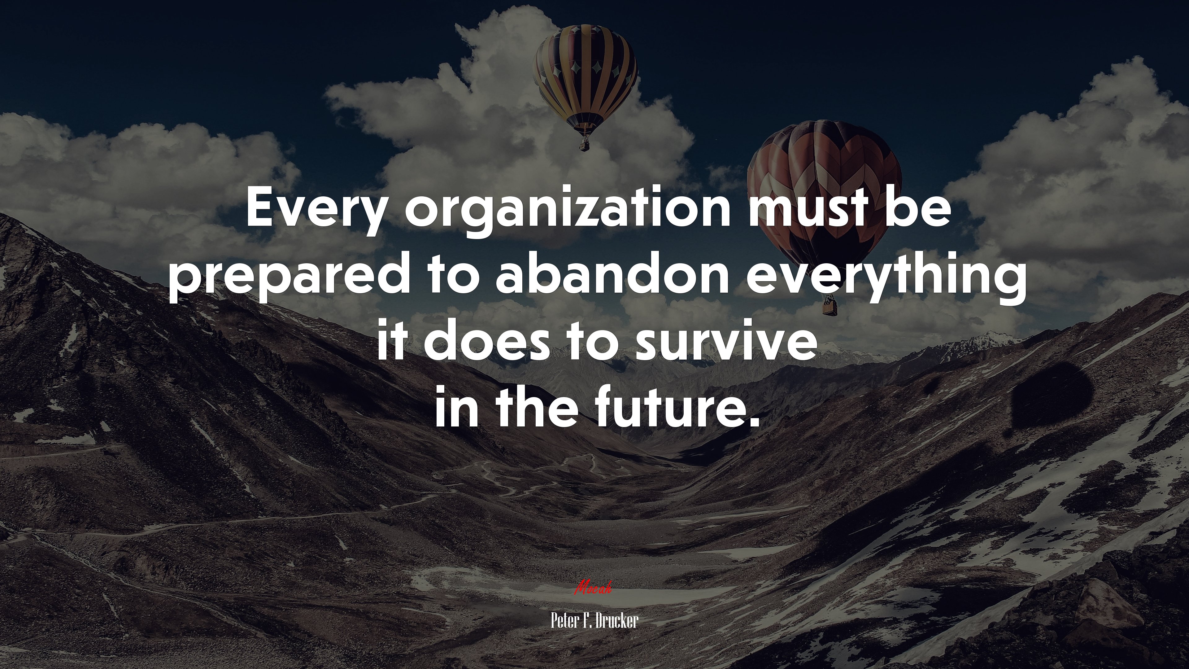 Every organization must be prepared to abandon everything it does to survive in the future. | Peter F. Drucker quote HD Wallpaper
