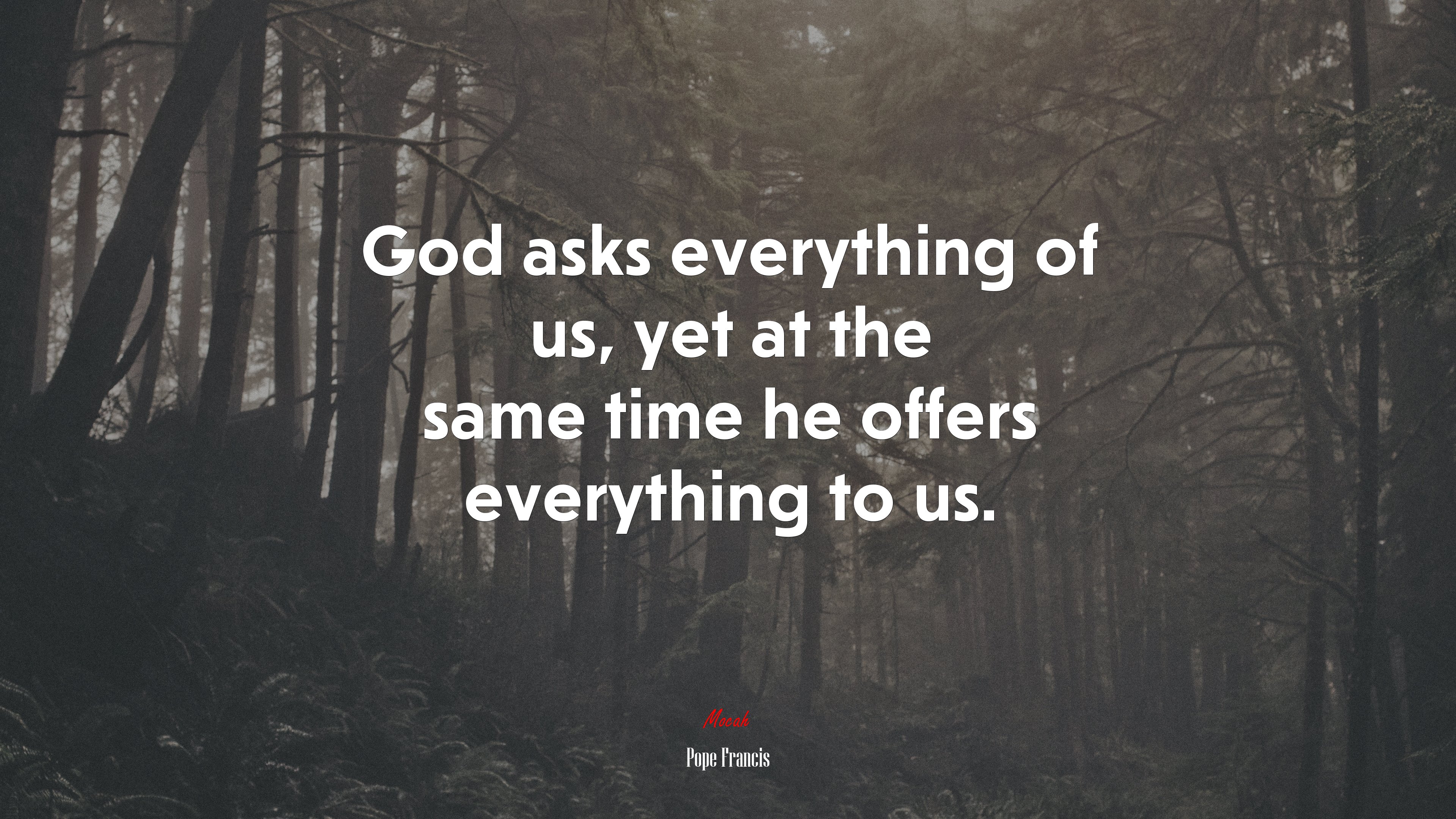 God asks everything of us, yet at the same time he offers everything to us. | Pope Francis quote HD Wallpaper