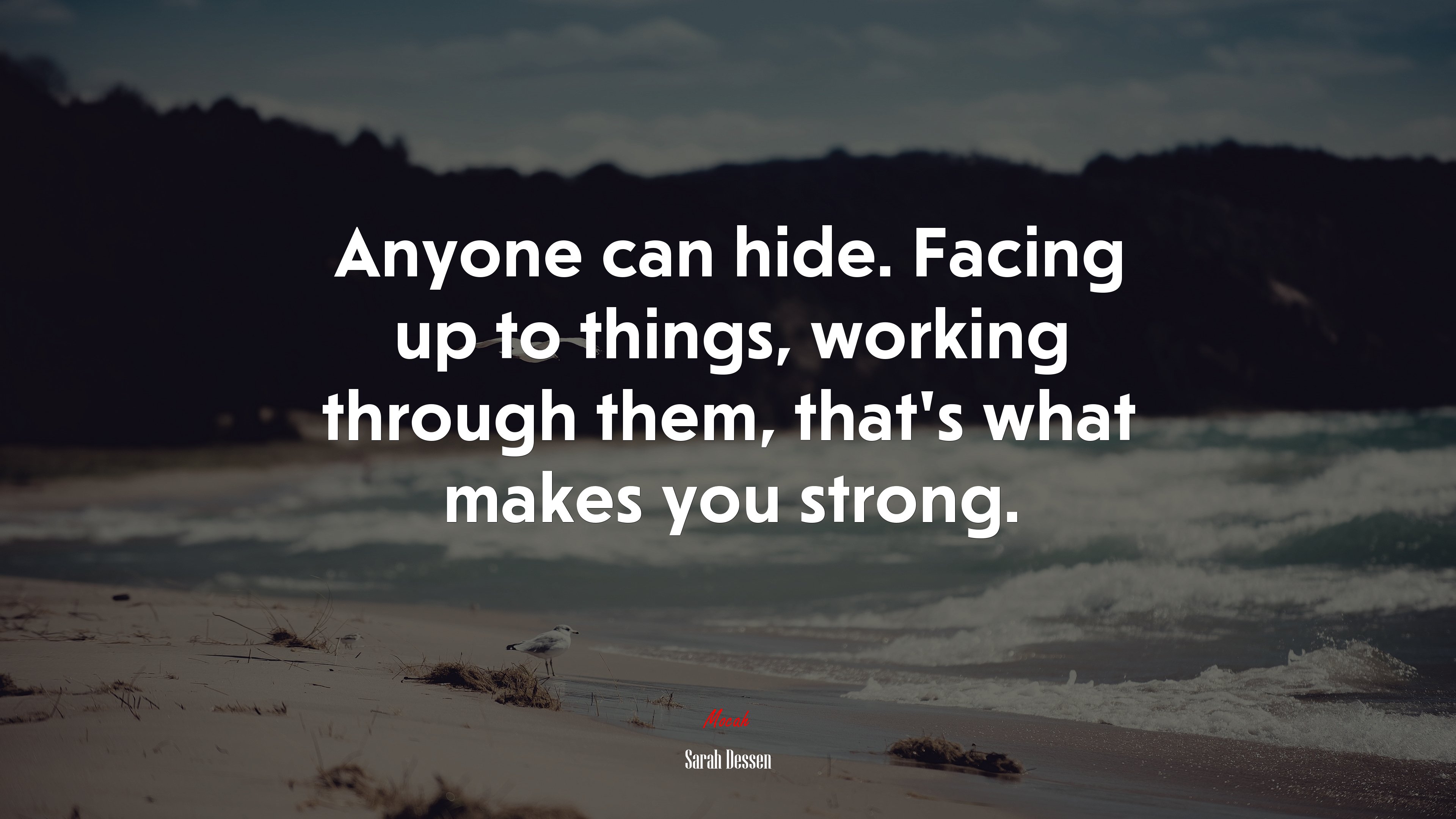 Anyone can hide. Facing up to things, working through them, that’s what makes you strong. | Sarah Dessen quote HD Wallpaper