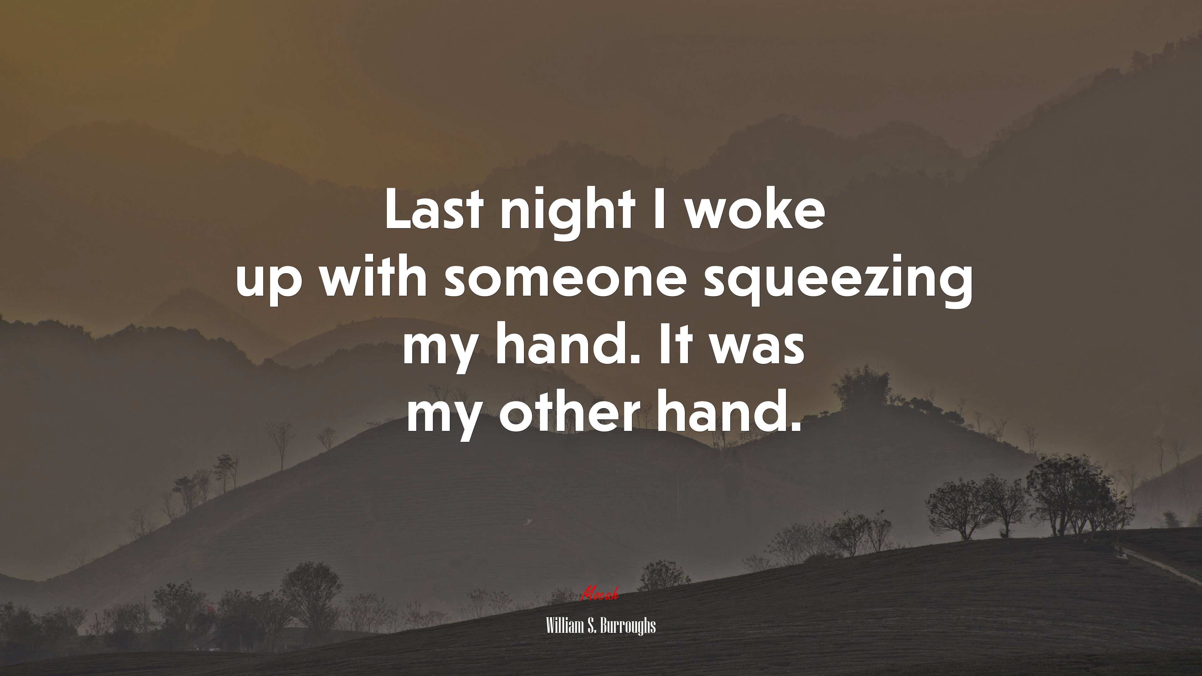 Last night I woke up with someone squeezing my hand. It was my other hand. | William S. Burroughs quote HD Wallpaper