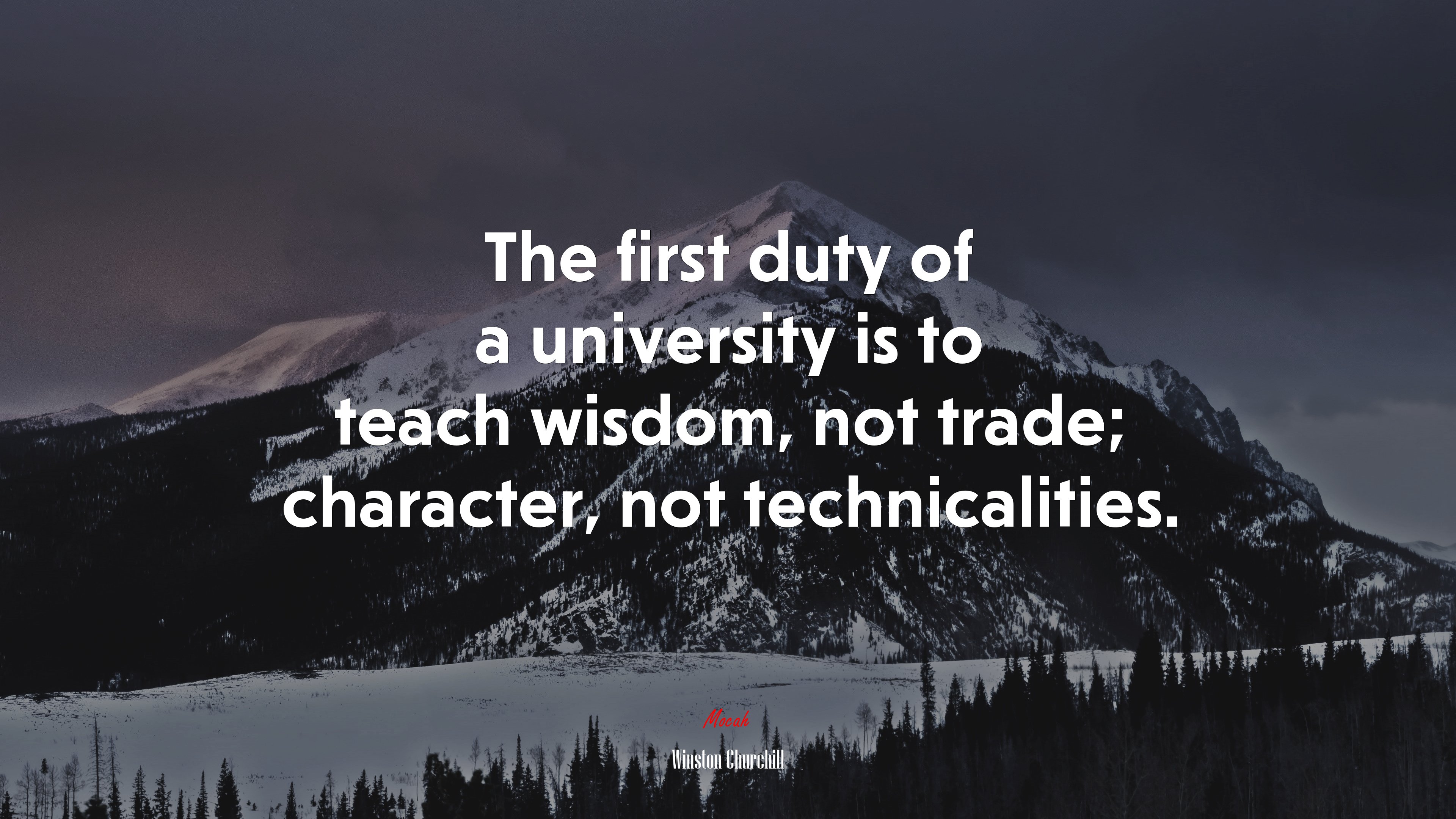 The first duty of a university is to teach wisdom, not trade; character, not technicalities. | Winston Churchill quote HD Wallpaper