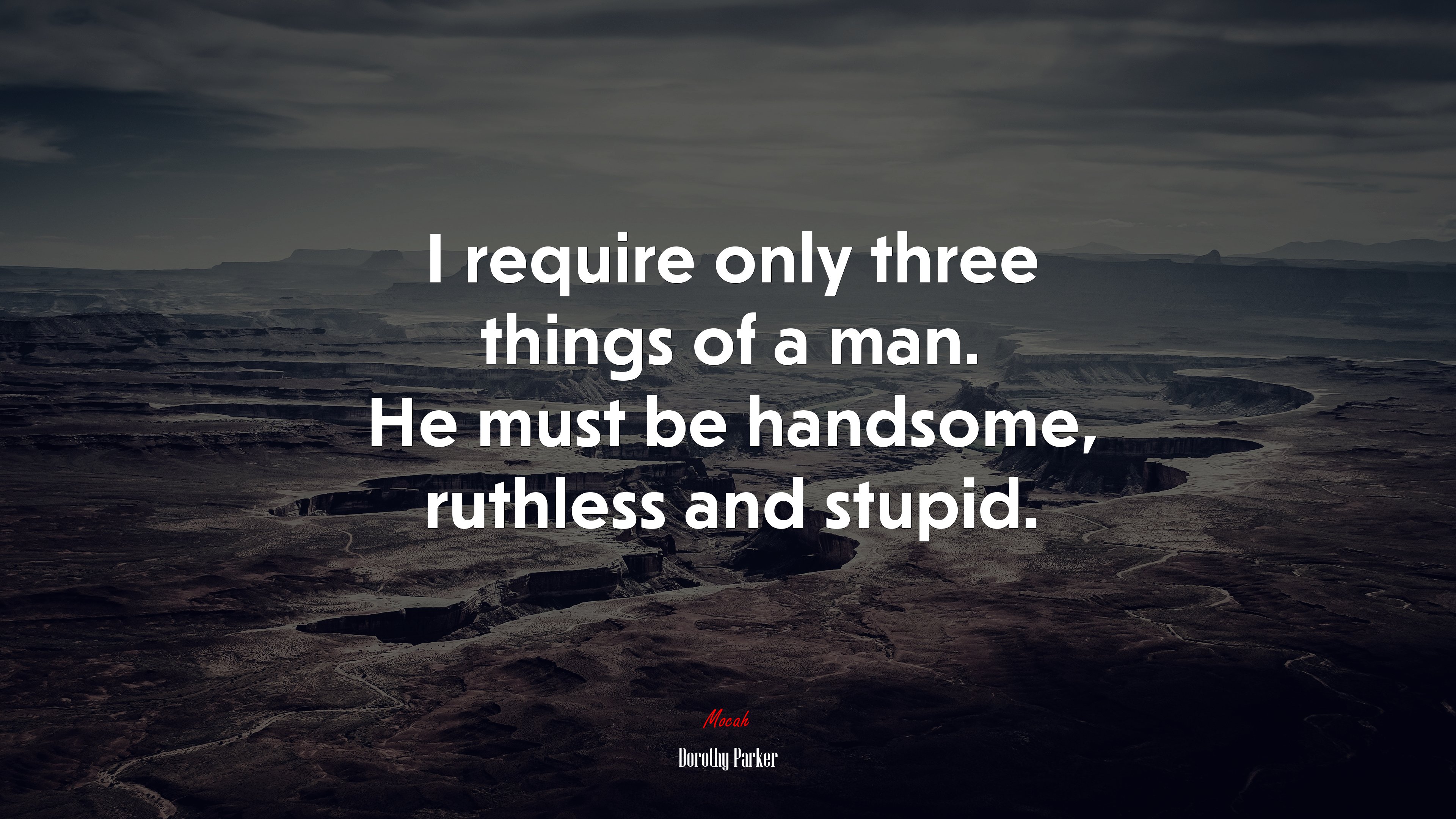 I require only three things of a man. He must be handsome, ruthless and stupid. | Dorothy Parker quote HD Wallpaper