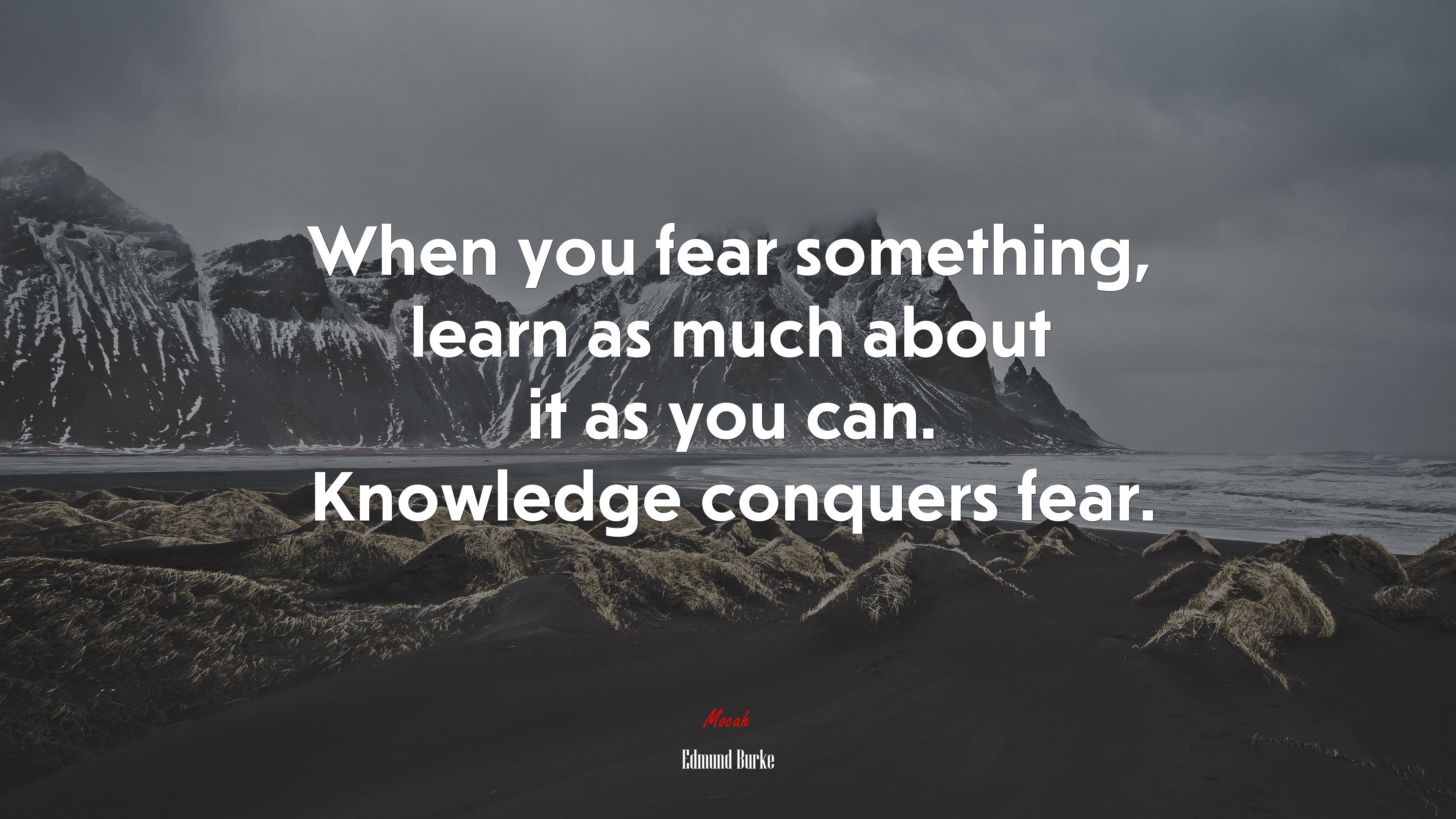 When you fear something, learn as much about it as you can. Knowledge conquers fear. | Edmund Burke quote HD Wallpaper