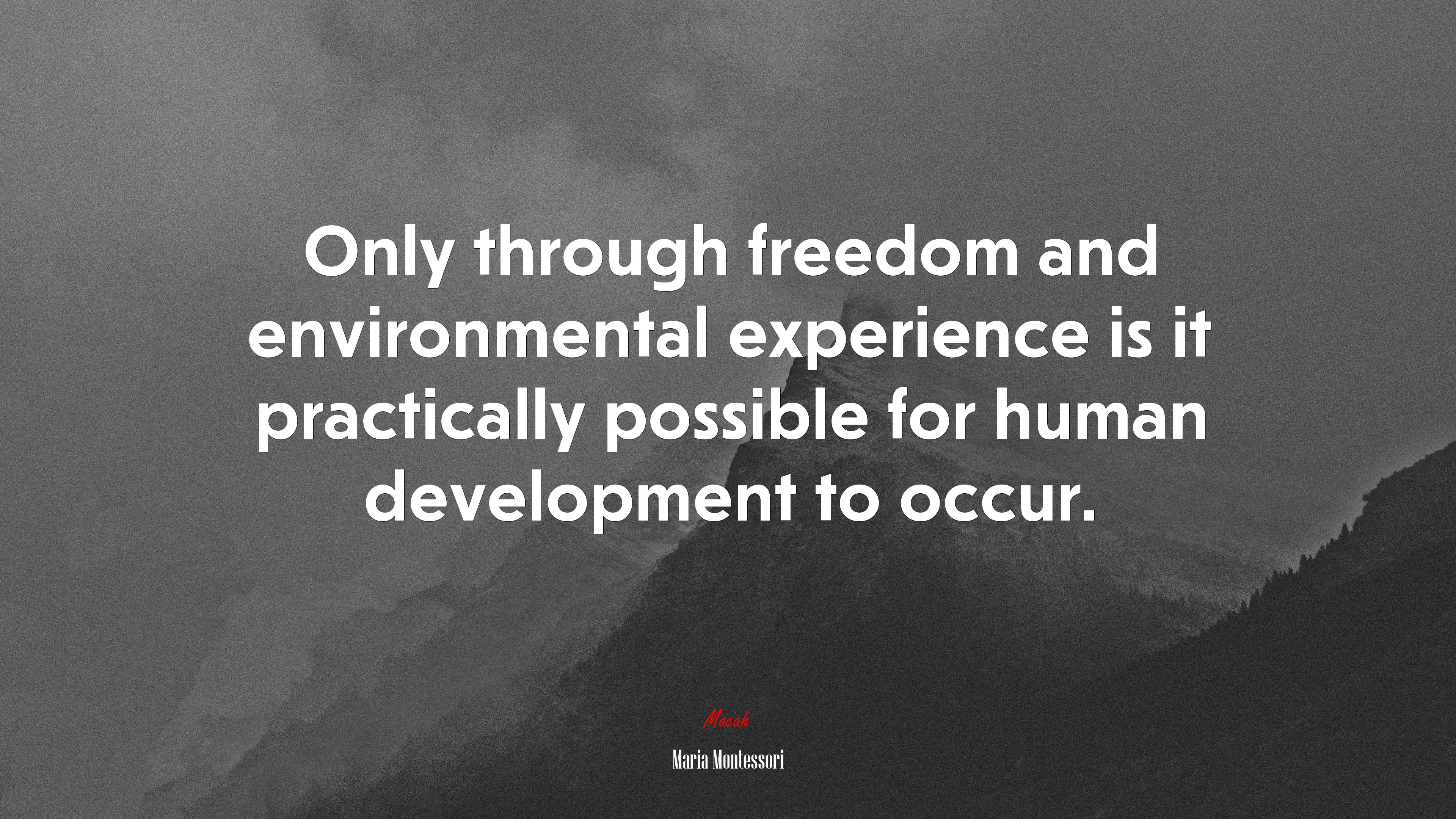 Only through freedom and environmental experience is it practically possible for human development to occur. | Maria Montessori quote HD Wallpaper