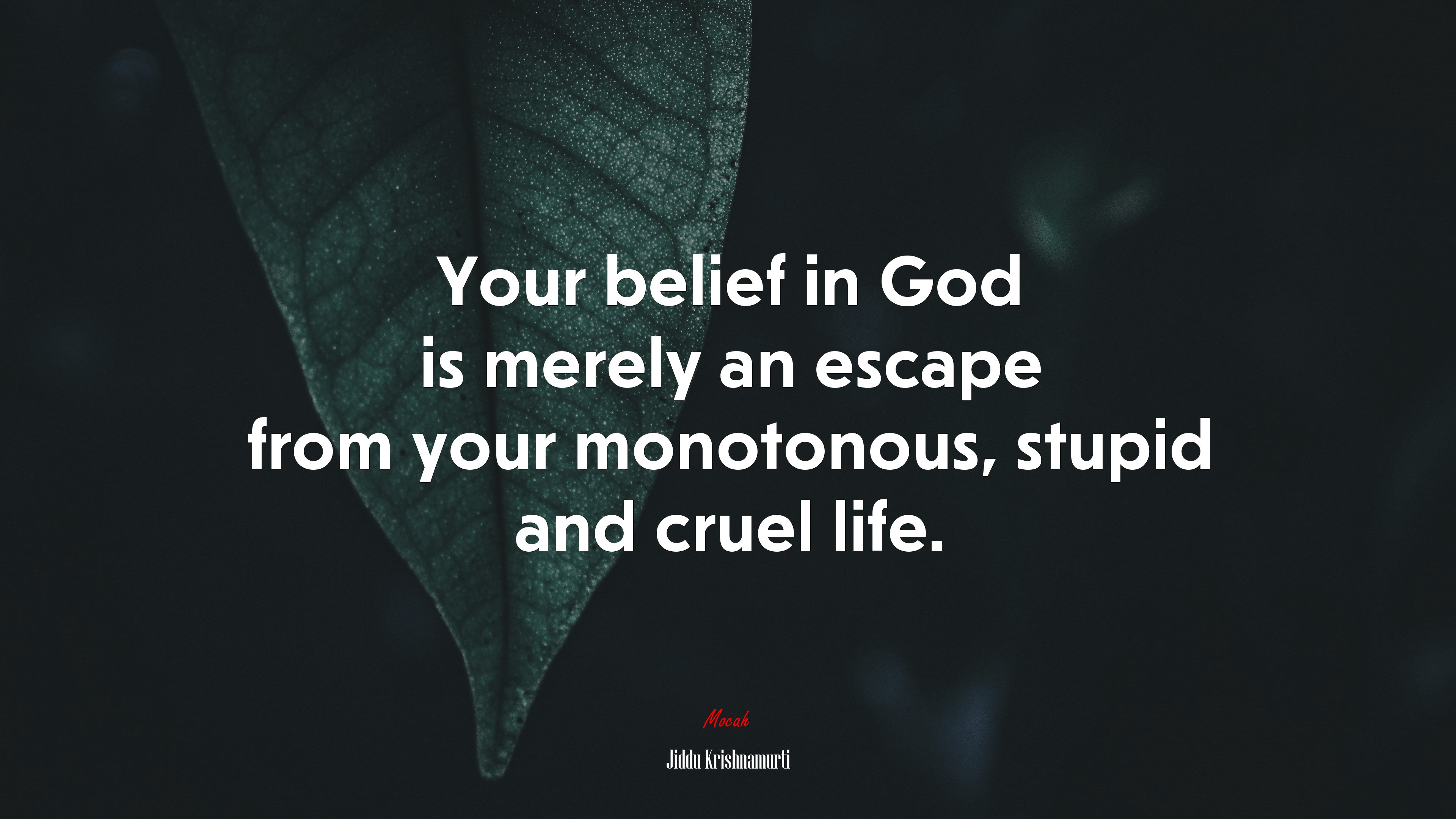 Your belief in God is merely an escape from your monotonous, stupid and cruel life. | Jiddu Krishnamurti quote HD Wallpaper