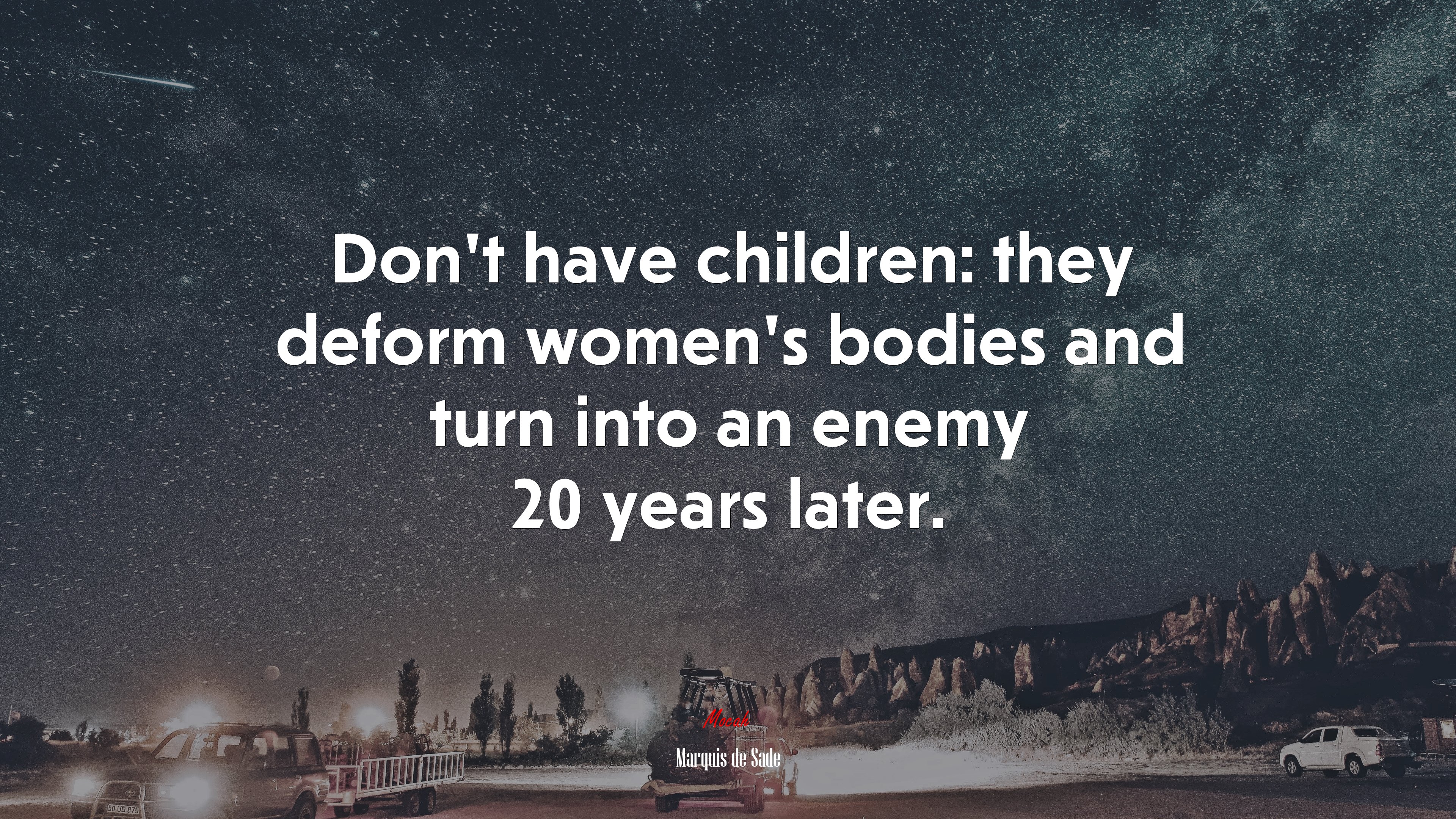 Don’t have children: they deform women’s bodies and turn into an enemy 20 years later. | Marquis de Sade quote HD Wallpaper